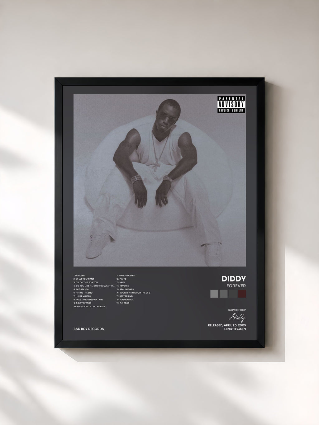 #noir Tableau de l'album Forever de Diddy, cadre noir, imprimé et encadré en France