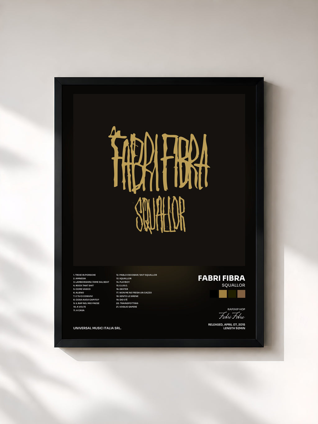 #noir Tableau de l'album Squallor de Fabri Fibra, cadre noir, imprimé et encadré en France