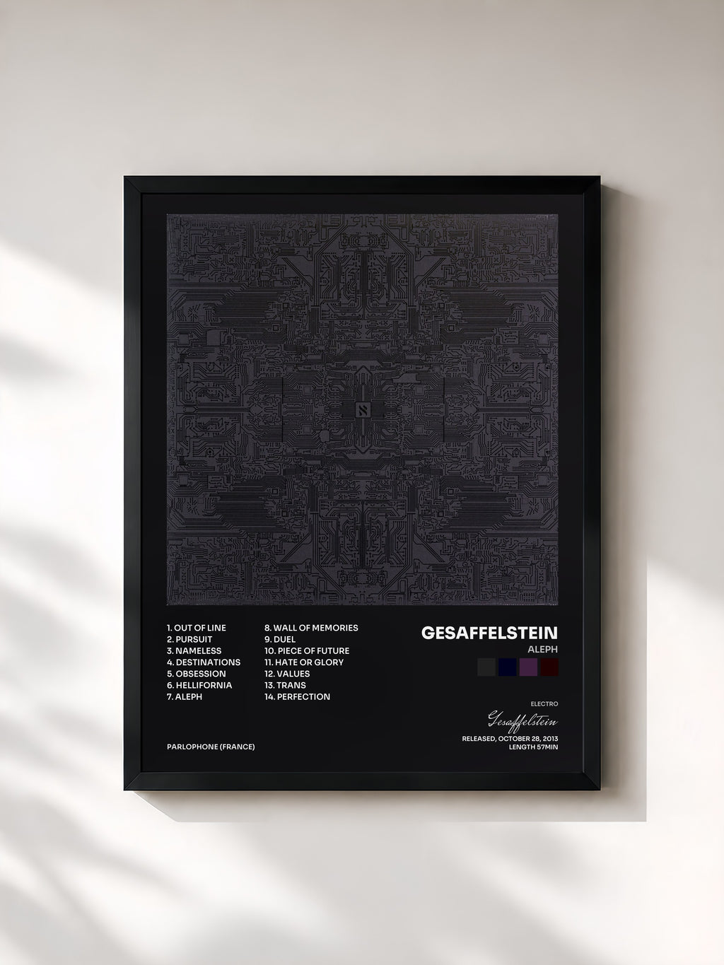 #noir Tableau de l'album Aleph de Gesaffelstein, cadre noir, imprimé et encadré en France