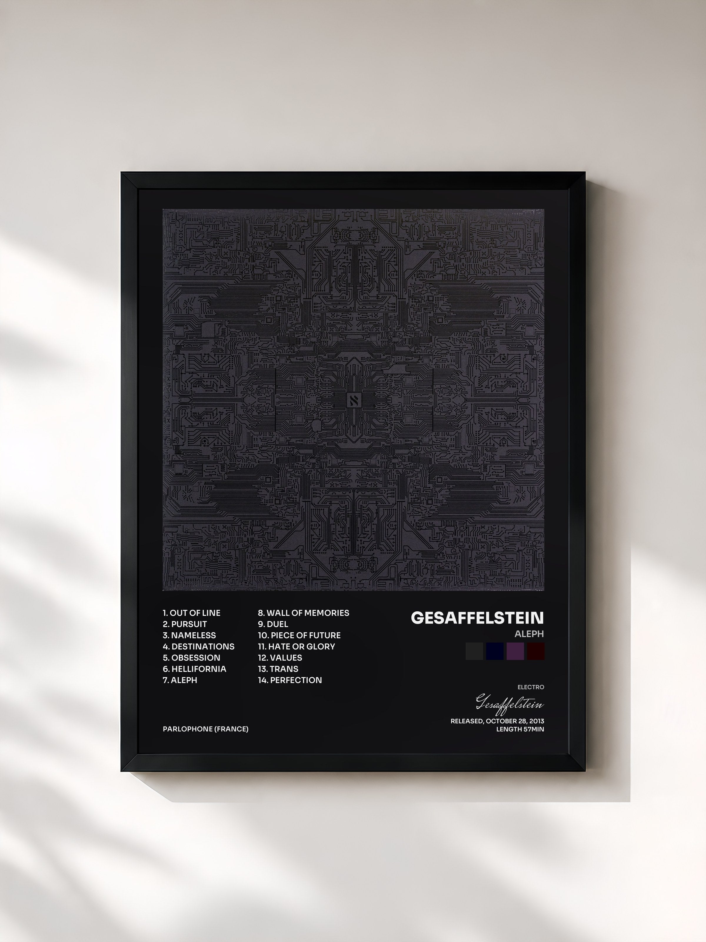 #noir Tableau de l'album Aleph de Gesaffelstein, cadre noir, imprimé et encadré en France