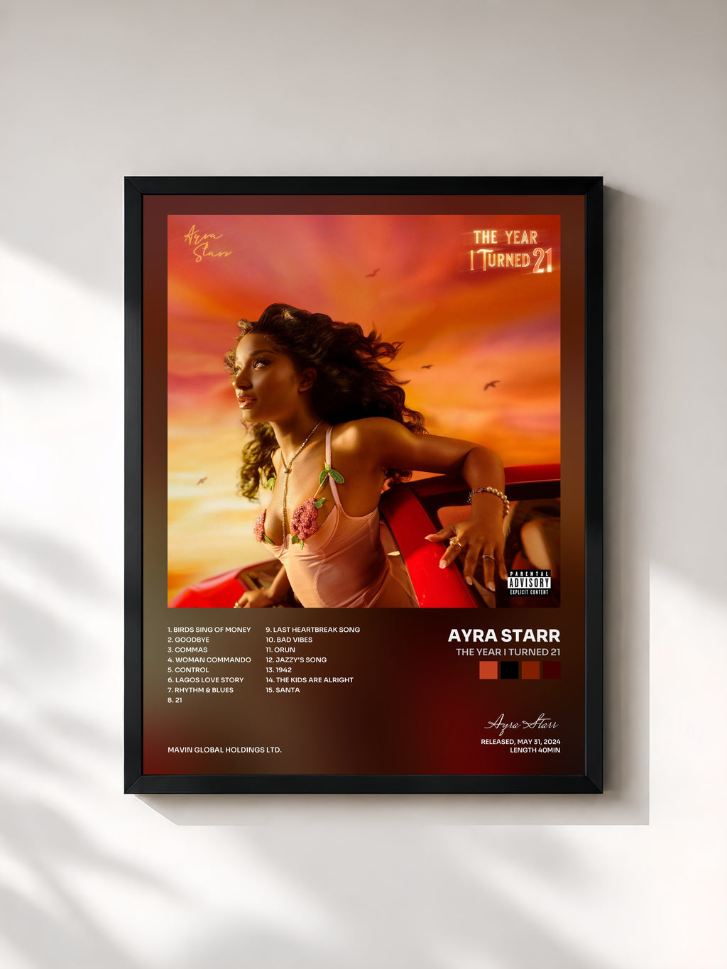 #noir Tableau de l'album The Year I Turned 21 de Ayra Starr, cadre noir, imprimé et encadré en France