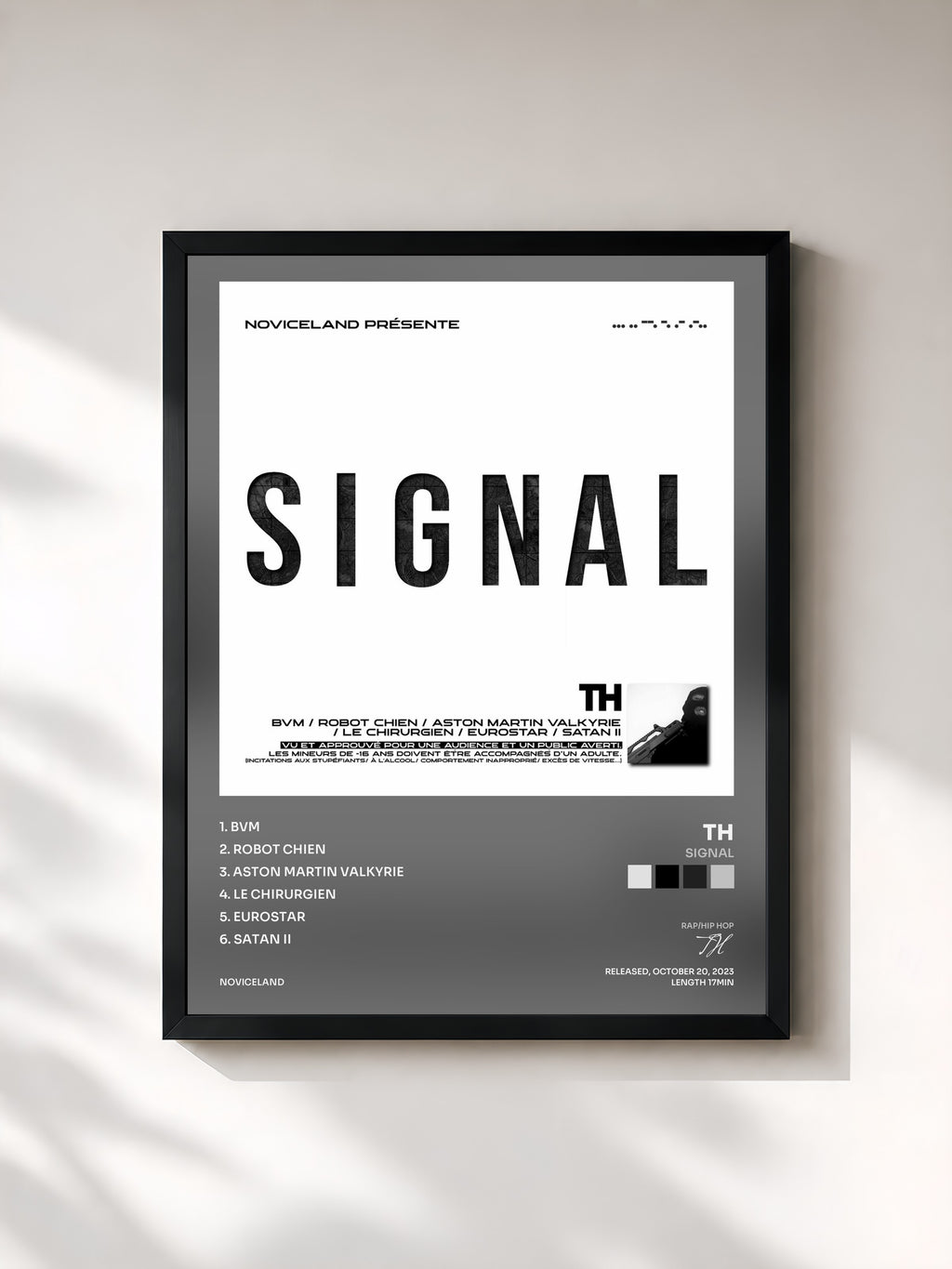 #noir Tableau de l'album SIGNAL de TH, cadre noir, imprimé et encadré en France
