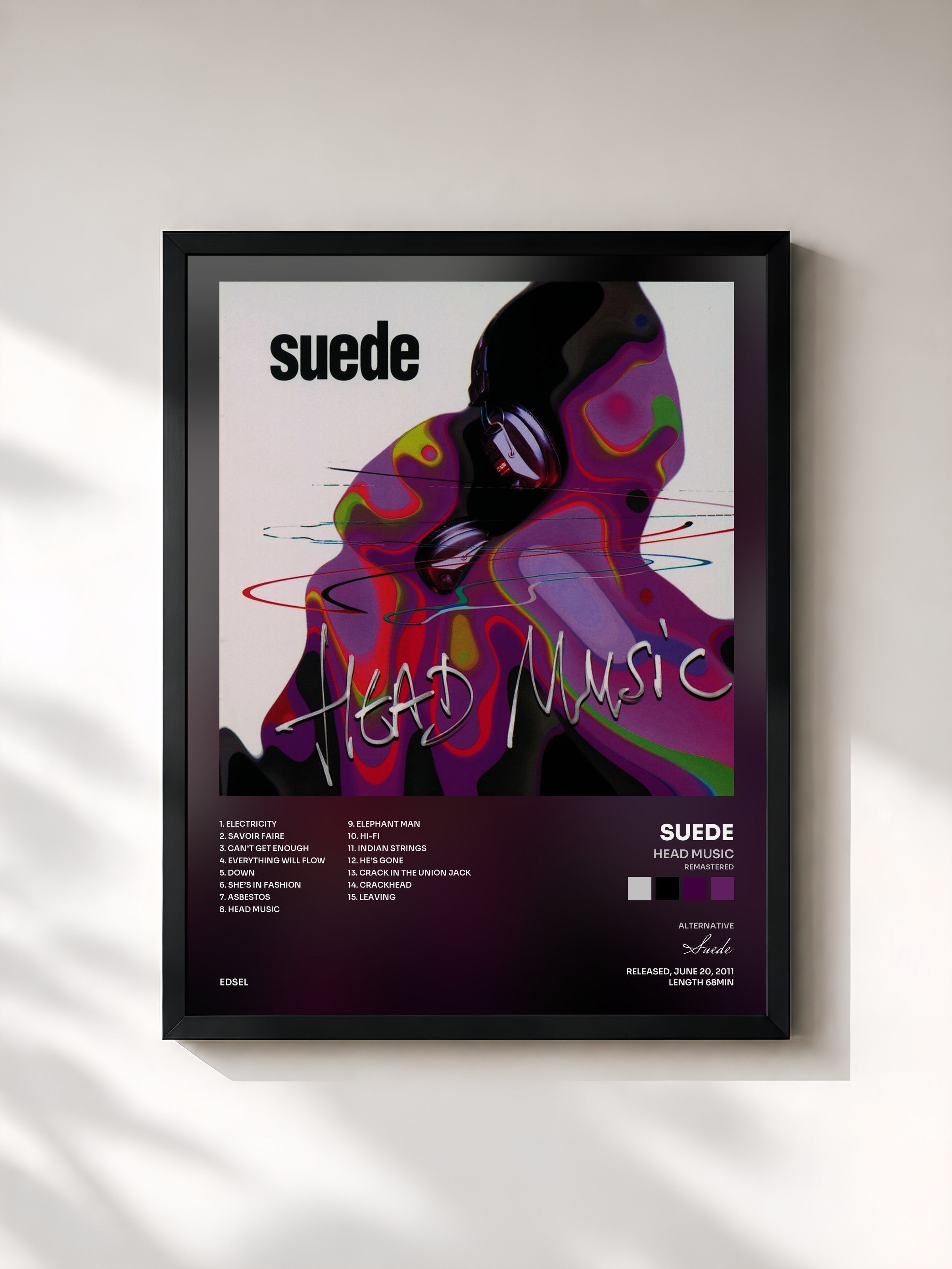 #noir Tableau de l'album Head Music (Remastered) de Suede, cadre noir, imprimé et encadré en France