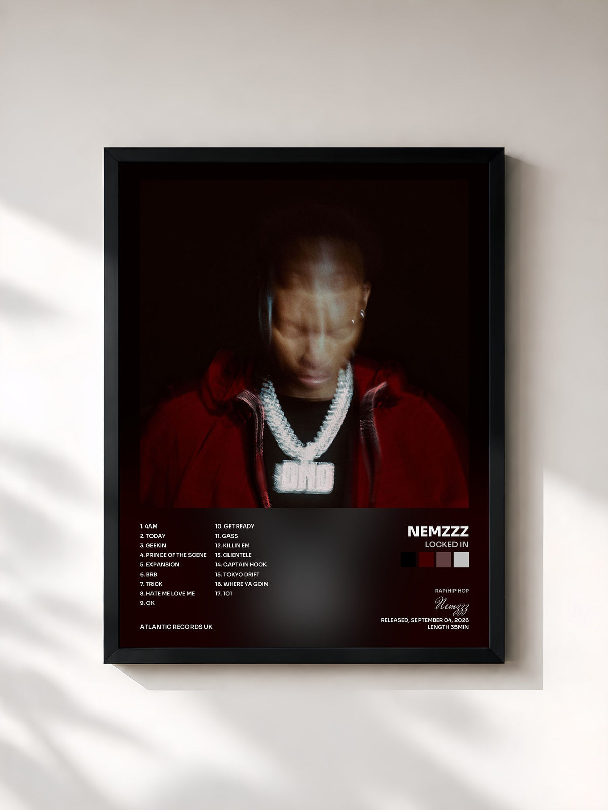 #noir Tableau de l'album LOCKED IN de Nemzzz, cadre noir, imprimé et encadré en France