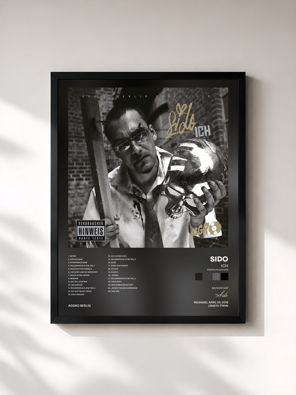 #noir Tableau de l'album Ich (Premium Edition) de Sido, cadre noir, imprimé et encadré en France