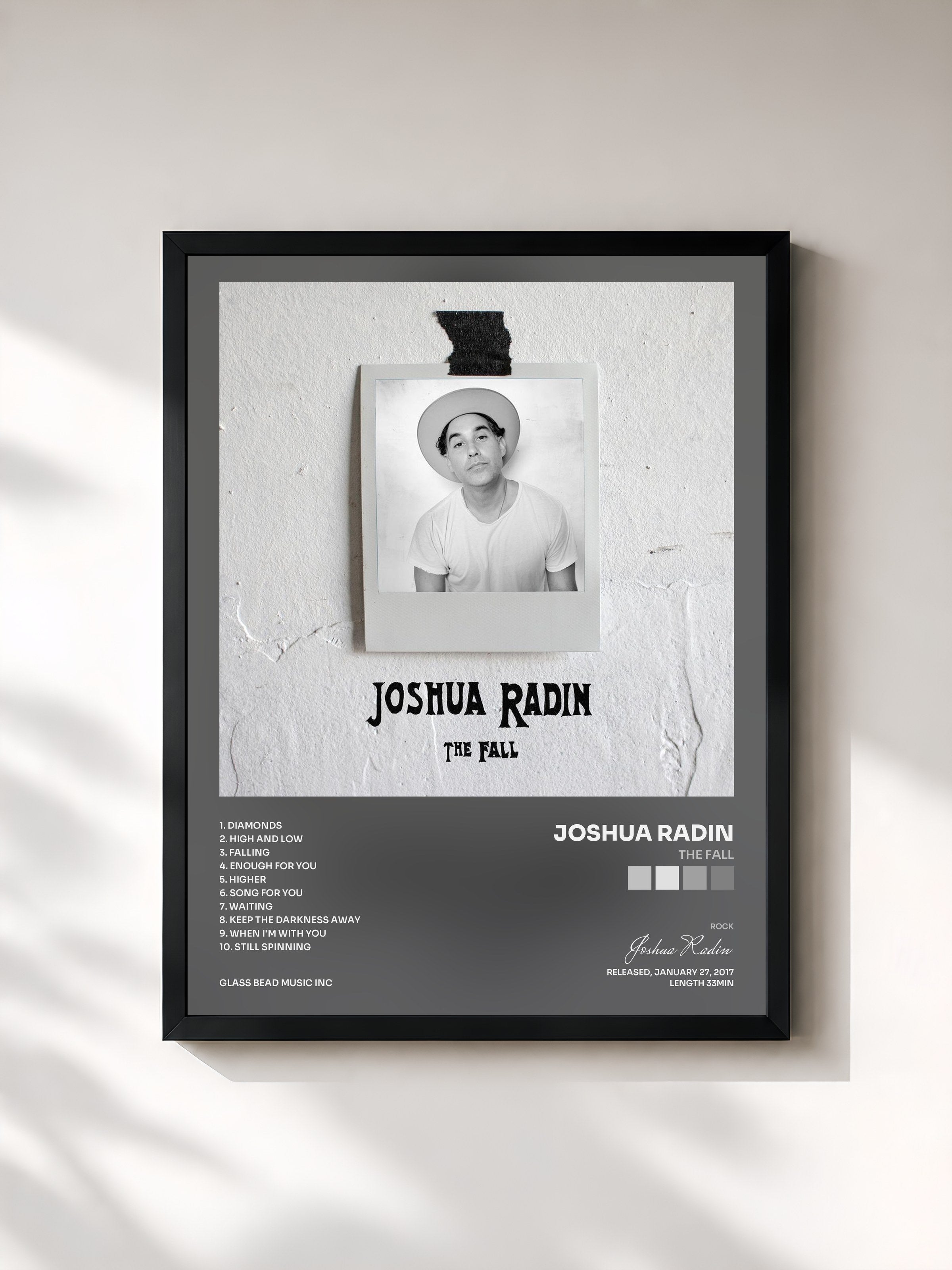 #noir Tableau de l'album The Fall de Joshua Radin, cadre noir, imprimé et encadré en France