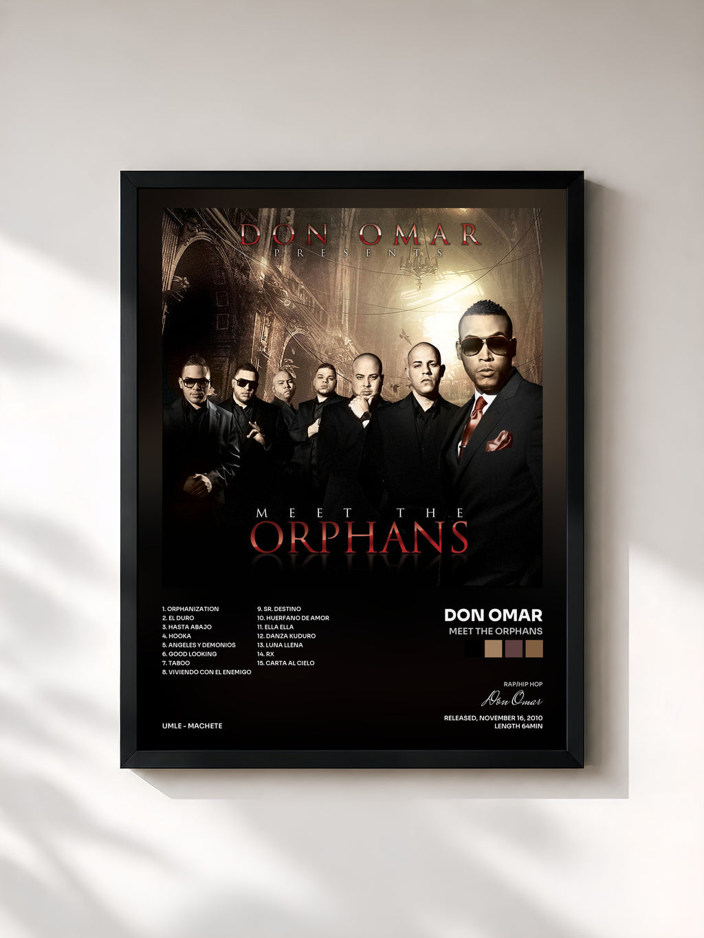 #noir Tableau de l'album Meet The Orphans de Don Omar, cadre noir, imprimé et encadré en France