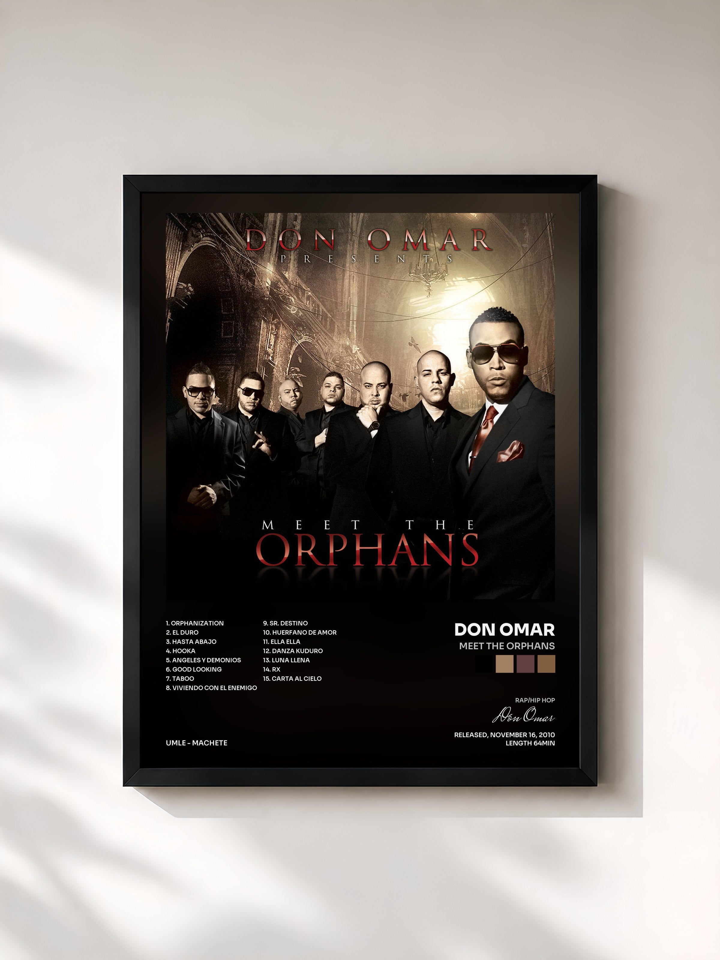 #noir Tableau de l'album Meet The Orphans de Don Omar, cadre noir, imprimé et encadré en France