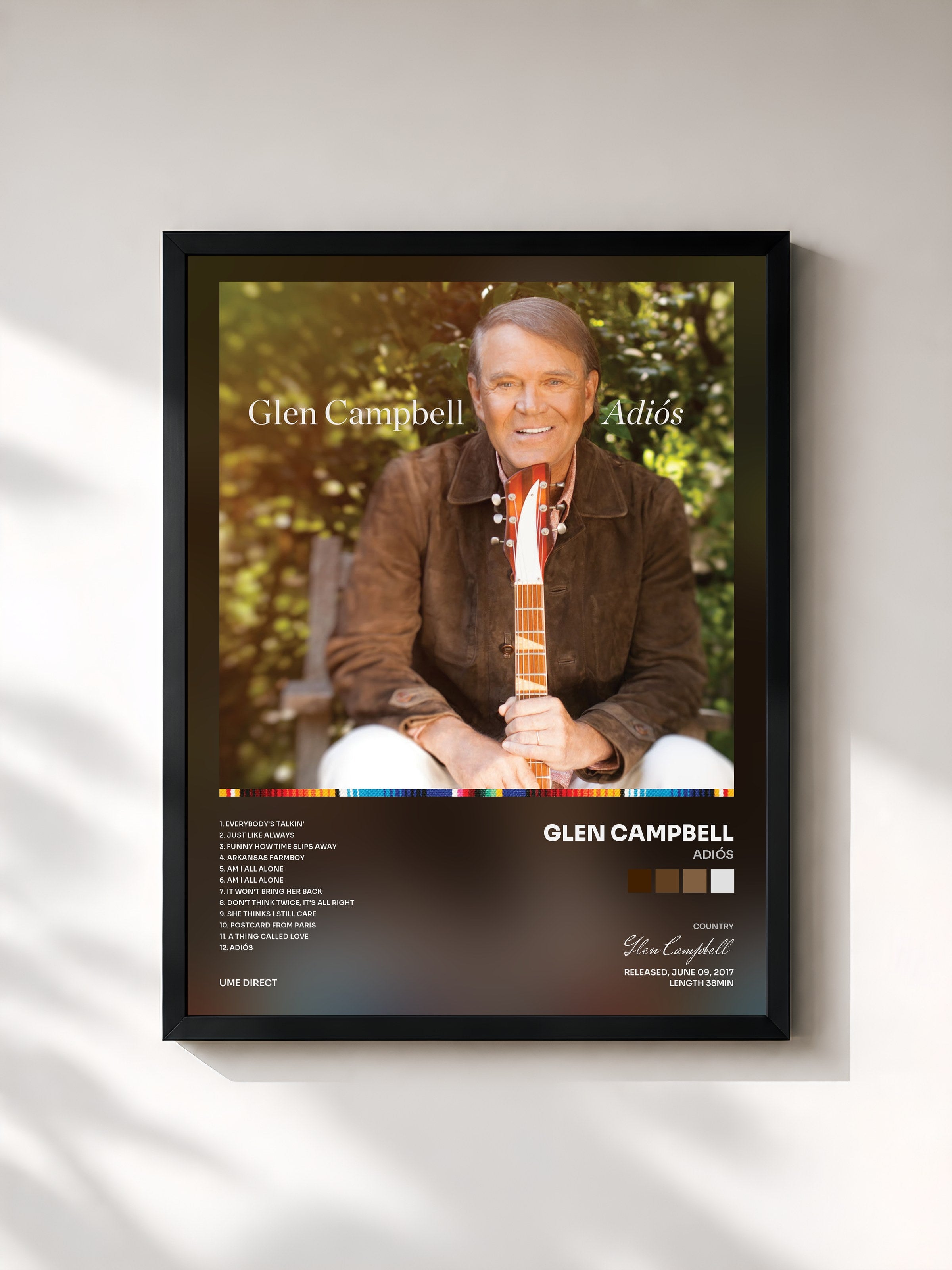 #noir Tableau de l'album Adiós de Glen Campbell, cadre noir, imprimé et encadré en France