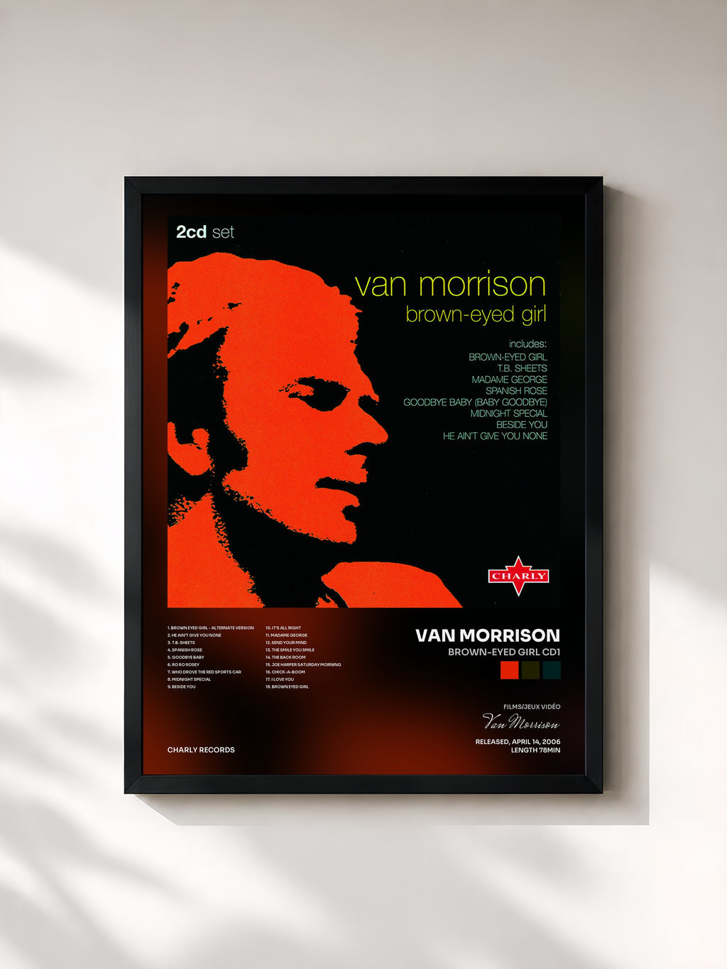 #noir Tableau de l'album Brown-Eyed Girl CD1 de Van Morrison, cadre noir, imprimé et encadré en France