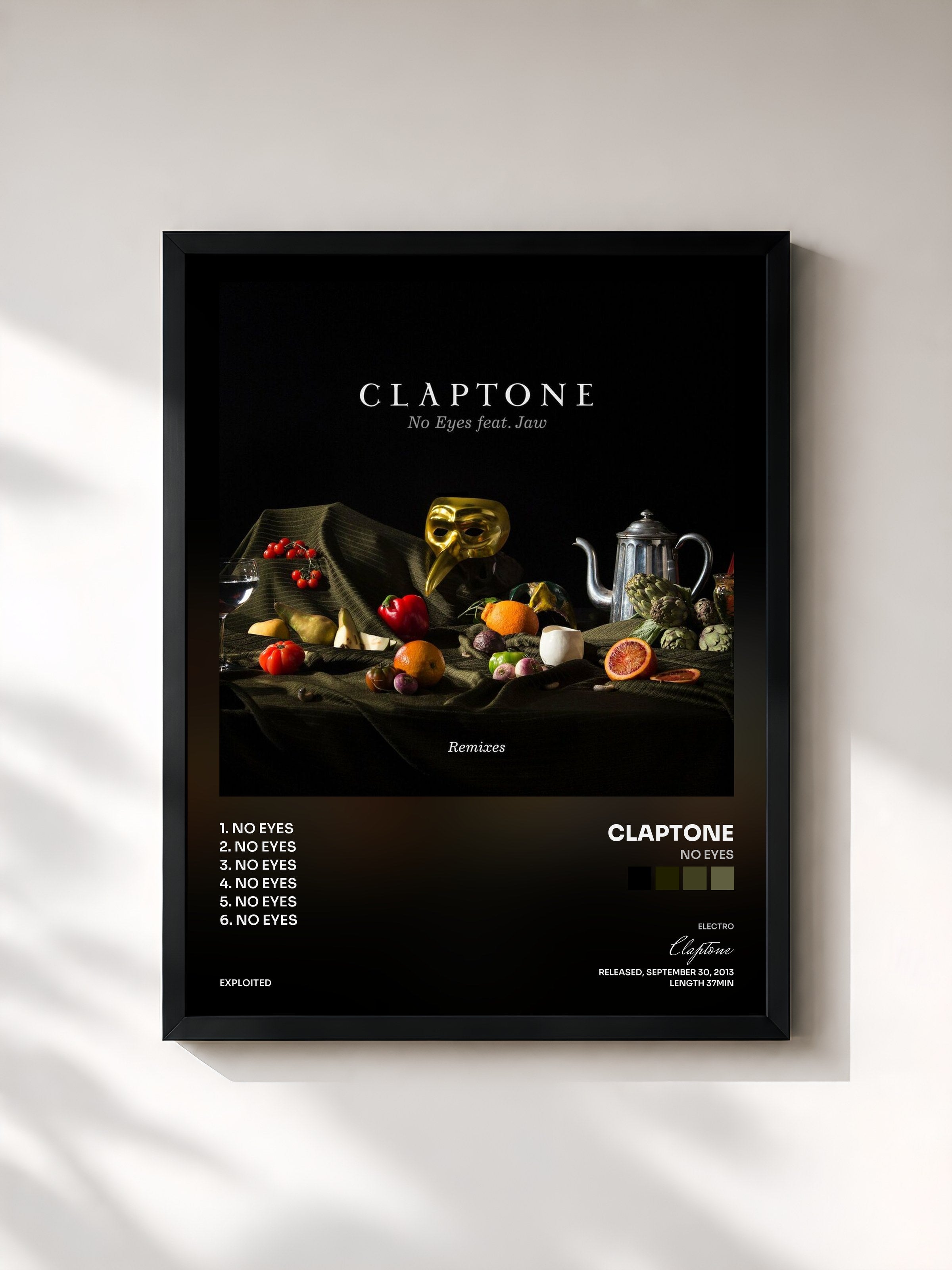 #noir Tableau de l'album No Eyes de Claptone, cadre noir, imprimé et encadré en France