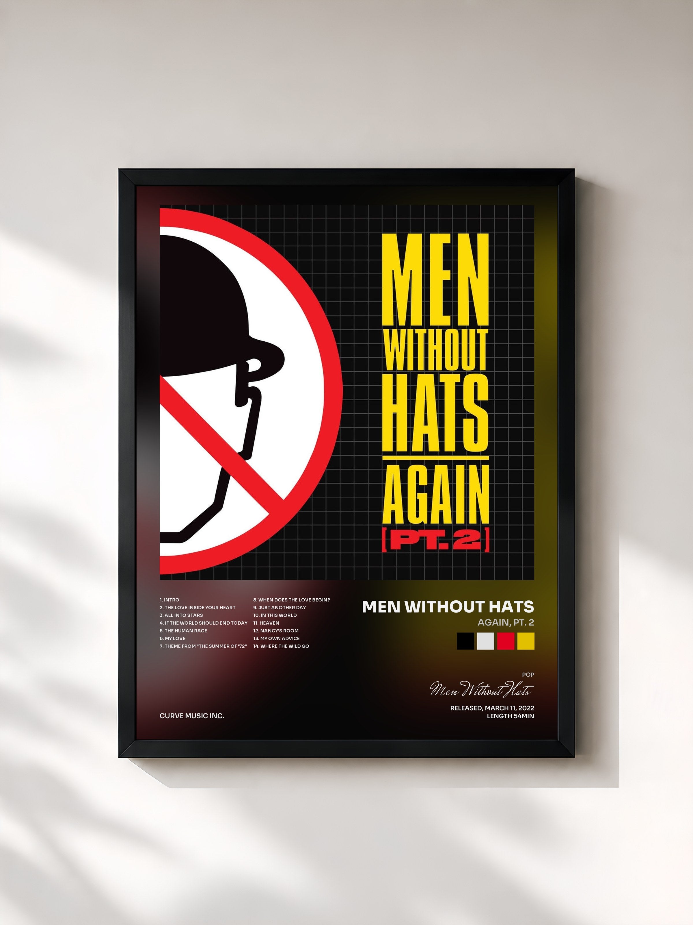 #noir Tableau de l'album Again, Pt. 2 de Men Without Hats, cadre noir, imprimé et encadré en France