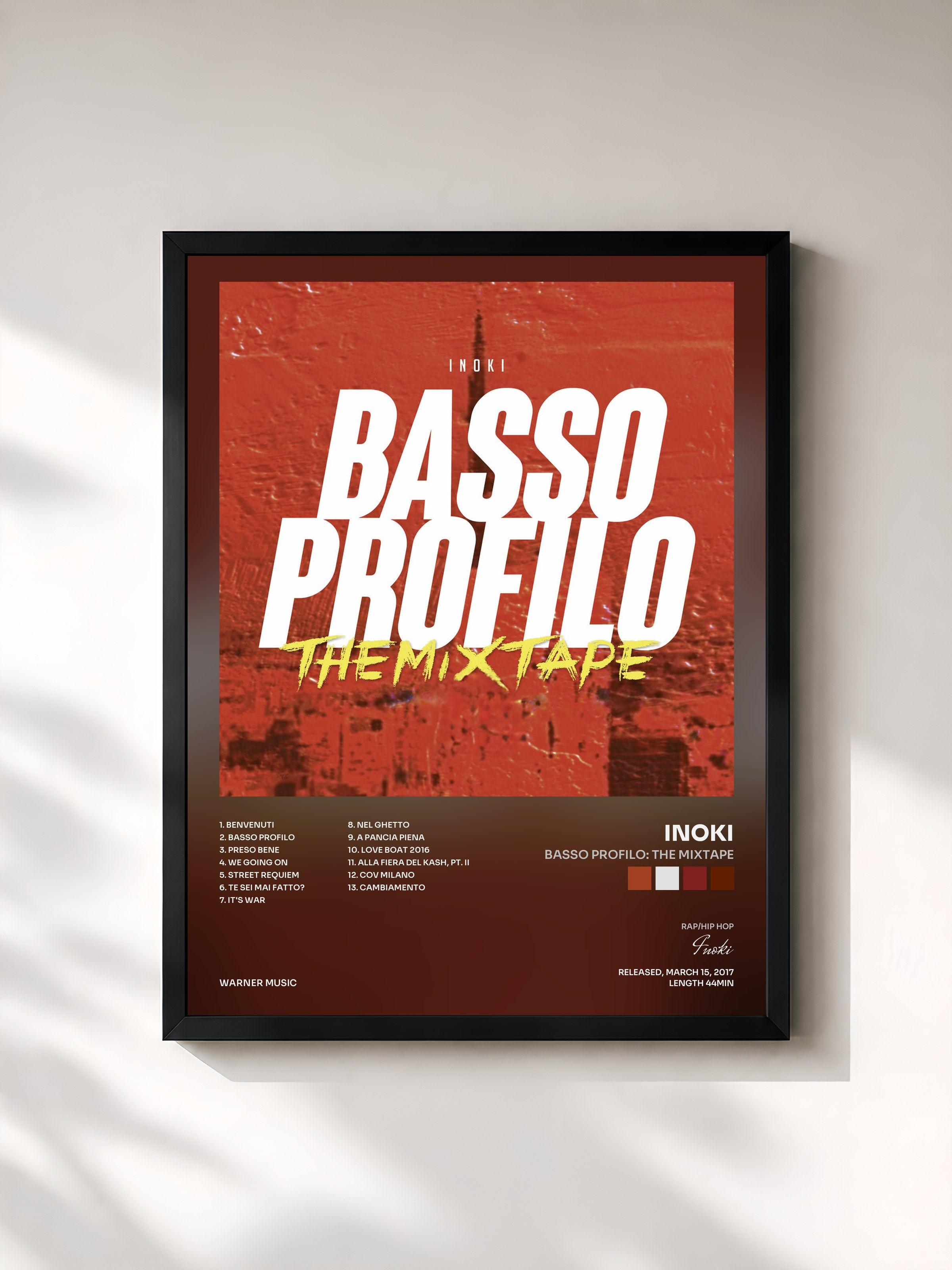 #noir Tableau de l'album Basso profilo: The Mixtape de Inoki, cadre noir, imprimé et encadré en France