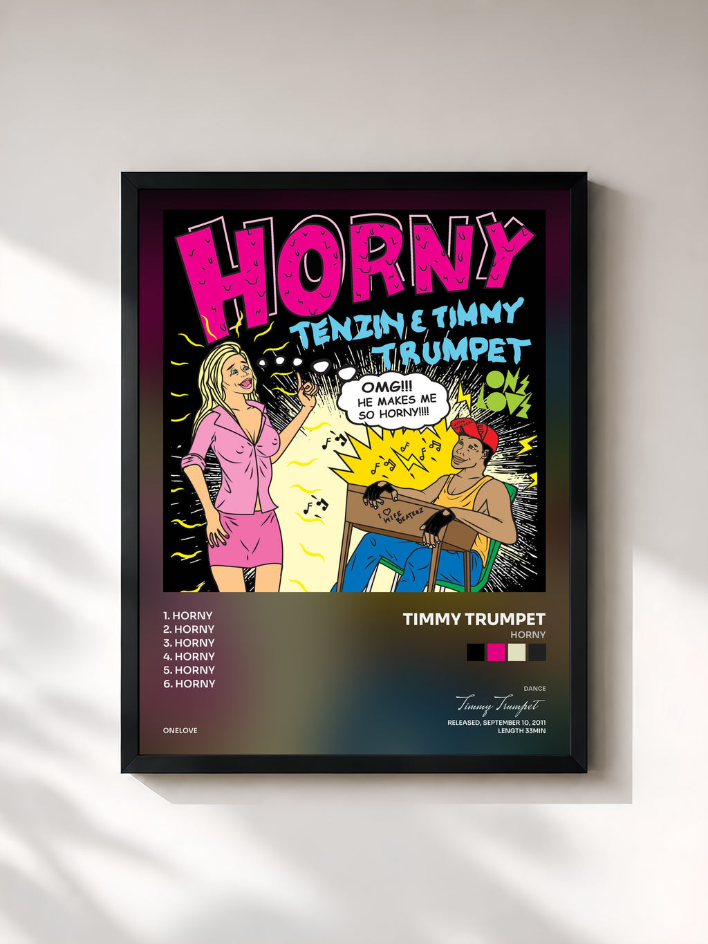 #noir Tableau de l'album Horny de Timmy Trumpet, cadre noir, imprimé et encadré en France