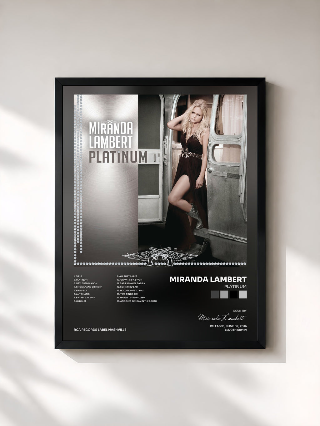 #noir Tableau de l'album Platinum de Miranda Lambert, cadre noir, imprimé et encadré en France