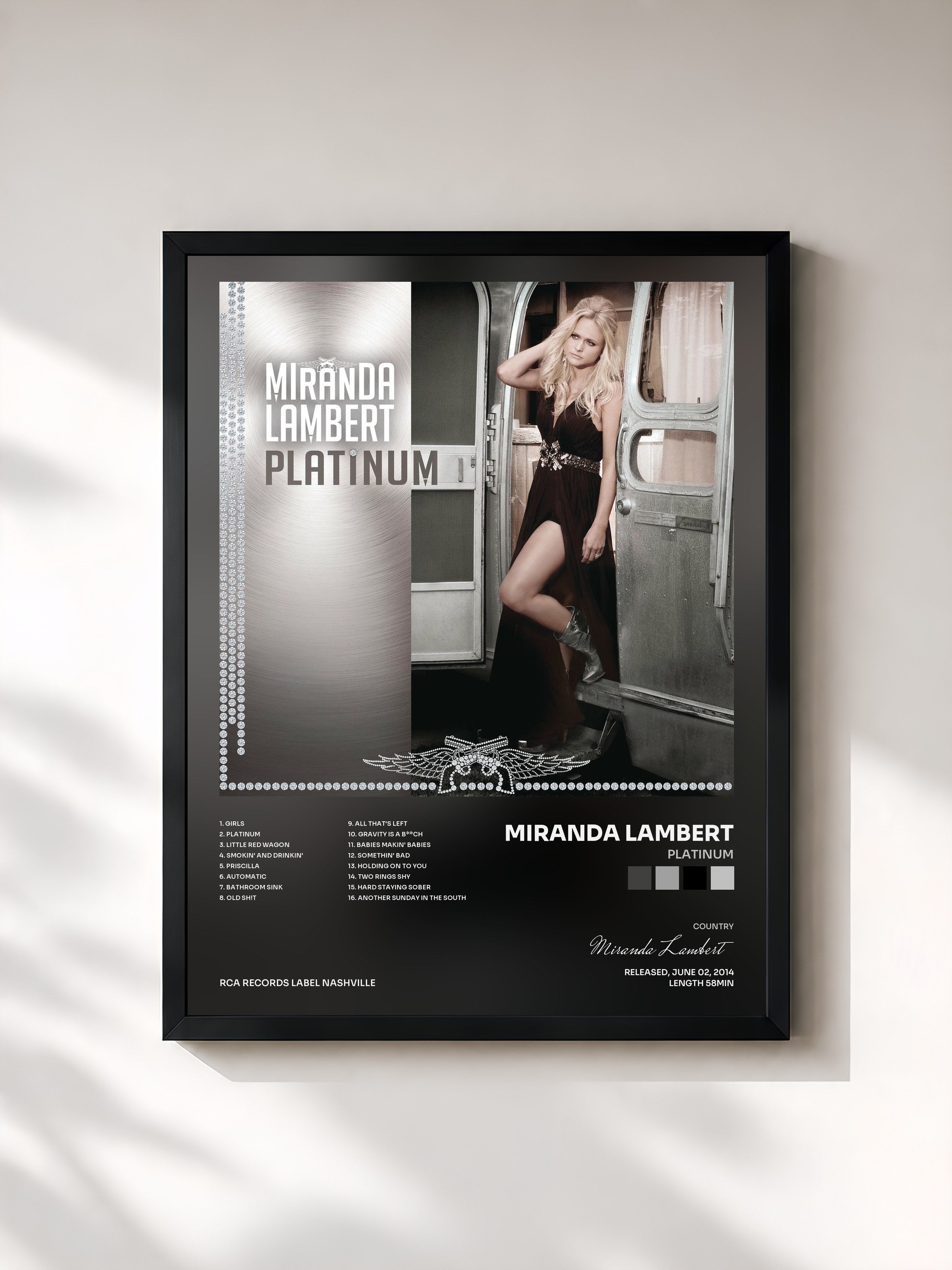 #noir Tableau de l'album Platinum de Miranda Lambert, cadre noir, imprimé et encadré en France