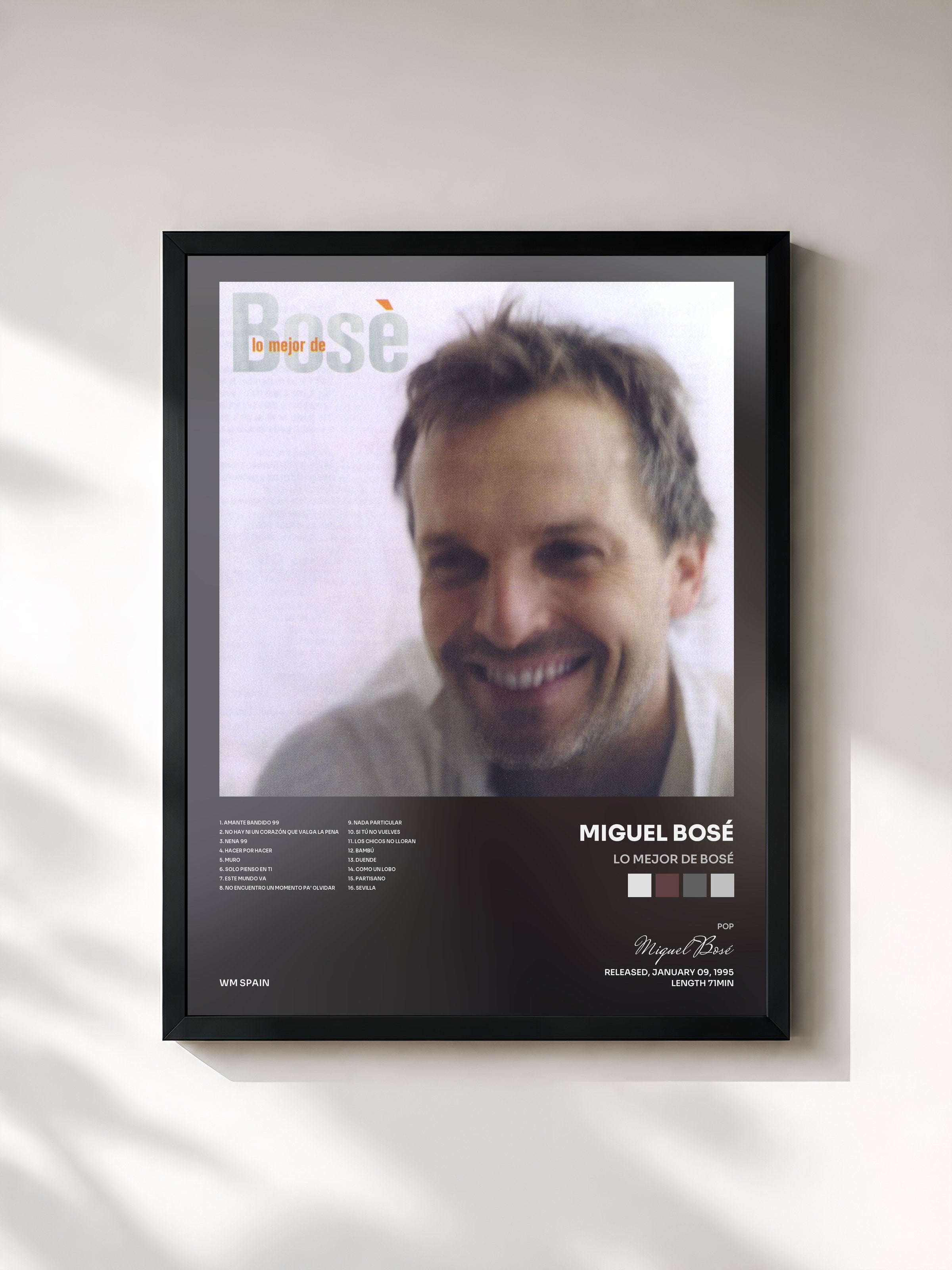 #noir Tableau de l'album Lo Mejor De Bosé de Miguel Bosé, cadre noir, imprimé et encadré en France