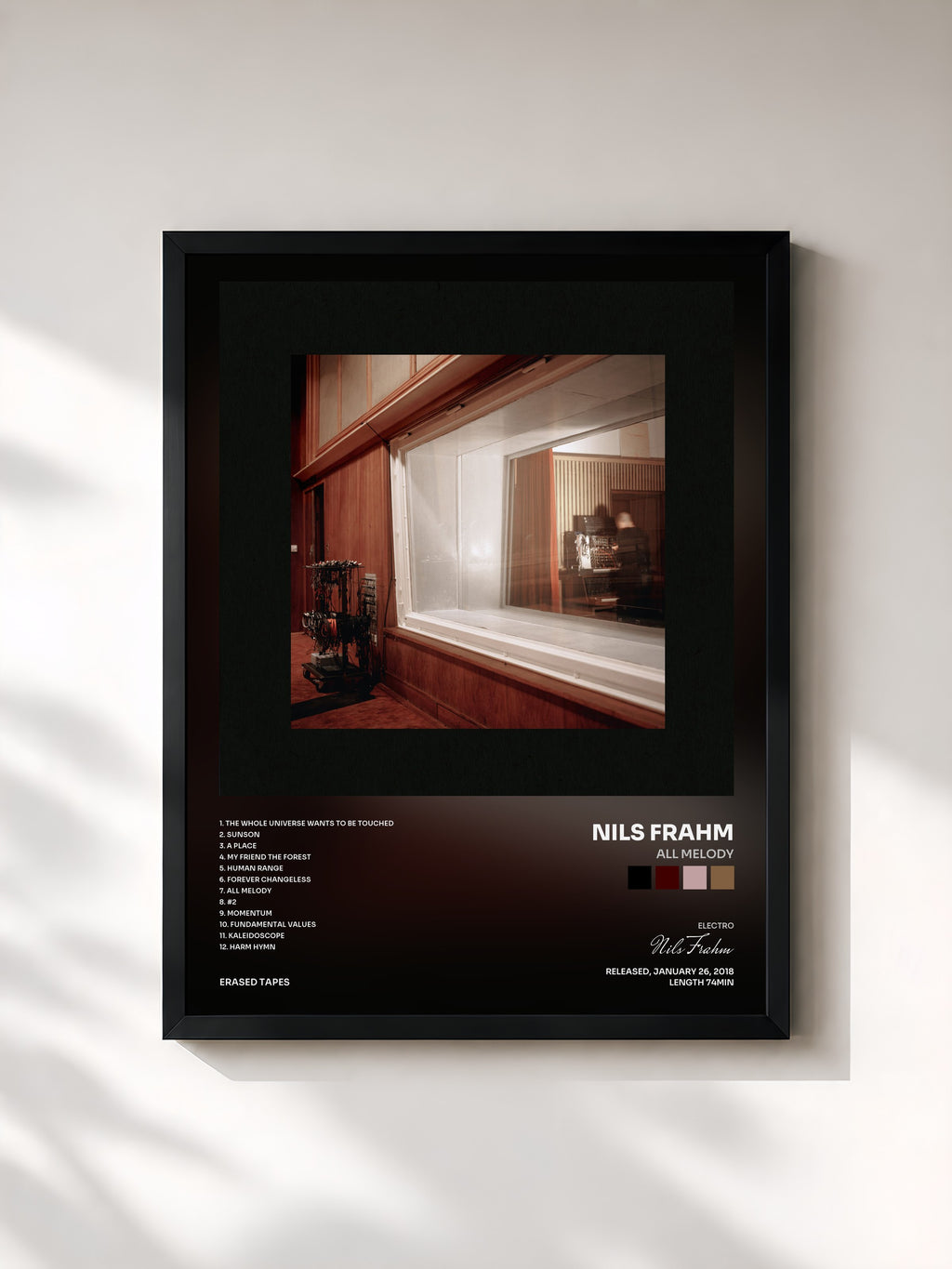 #noir Tableau de l'album All Melody de Nils Frahm, cadre noir, imprimé et encadré en France