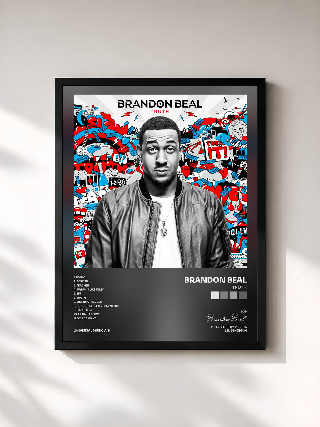 #noir Tableau de l'album Truth de Brandon Beal, cadre noir, imprimé et encadré en France