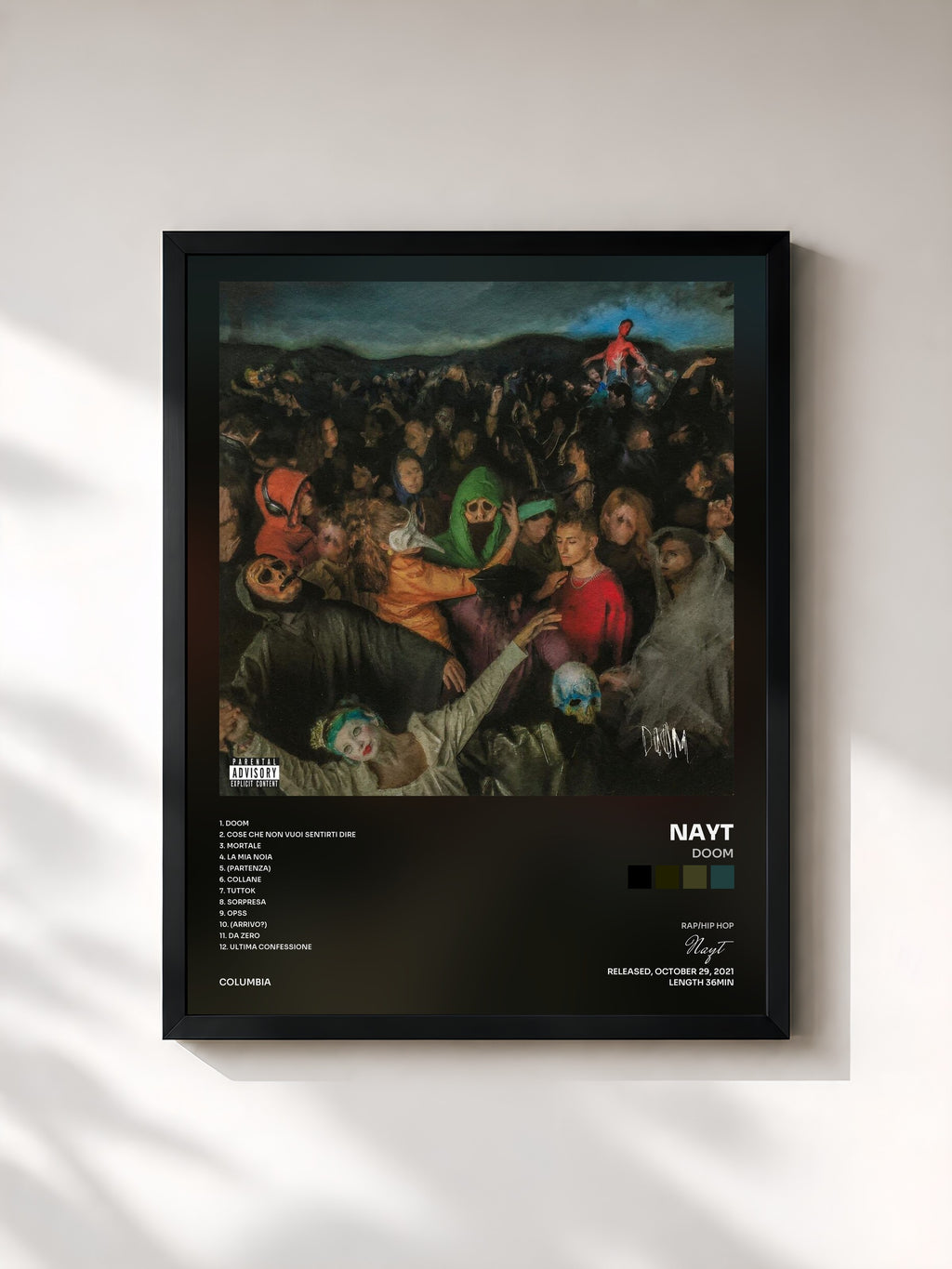 #noir Tableau de l'album DOOM de Nayt, cadre noir, imprimé et encadré en France