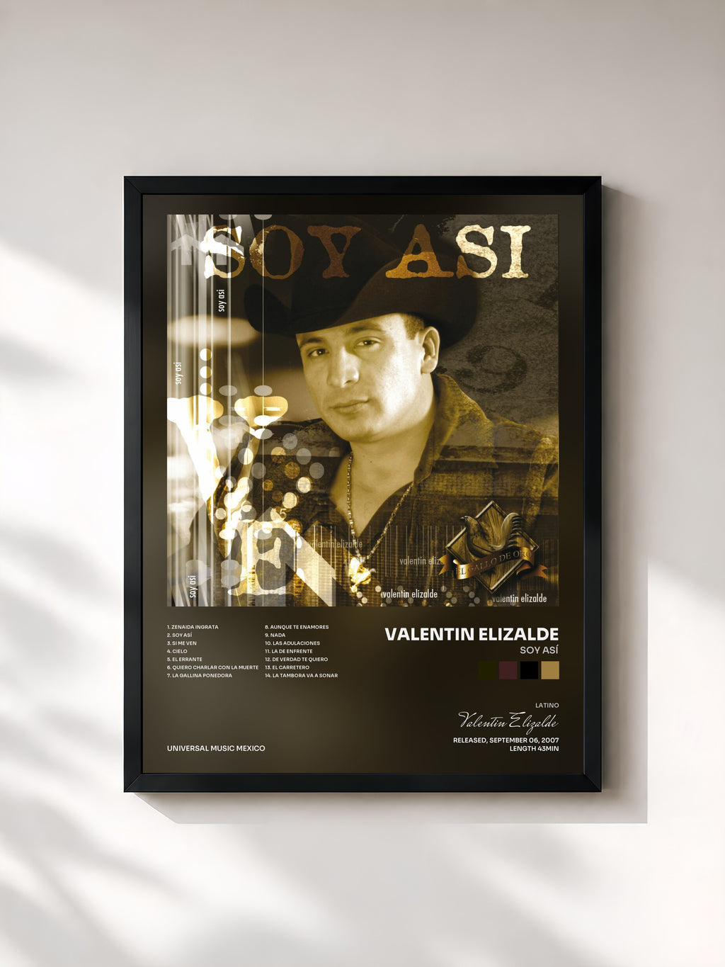 #noir Tableau de l'album Soy Así de Valentin Elizalde, cadre noir, imprimé et encadré en France