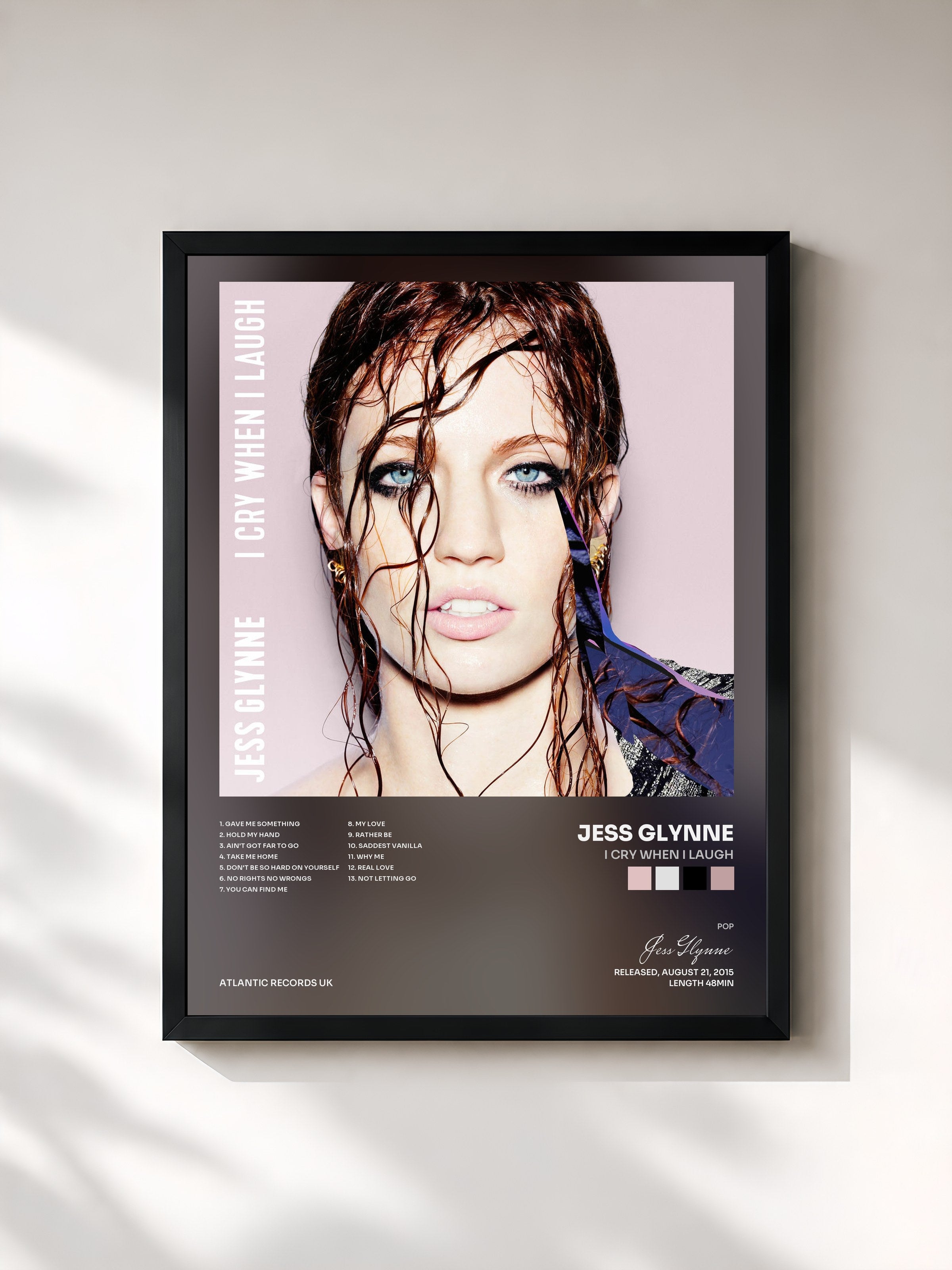 #noir Tableau de l'album I Cry When I Laugh de Jess Glynne, cadre noir, imprimé et encadré en France