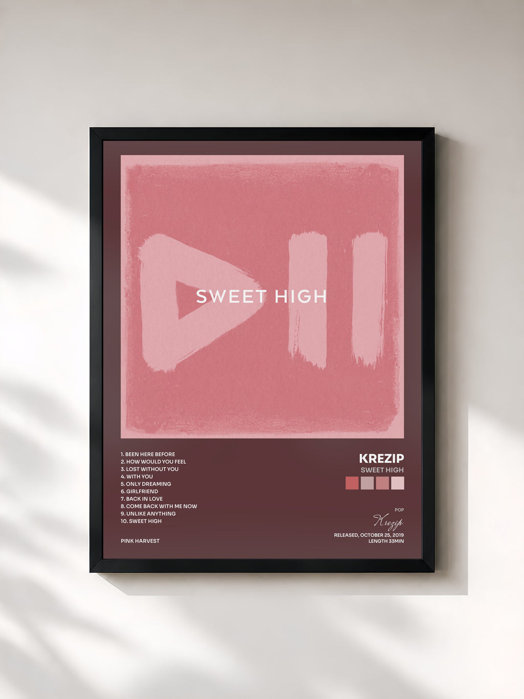 #noir Tableau de l'album Sweet High de Krezip, cadre noir, imprimé et encadré en France