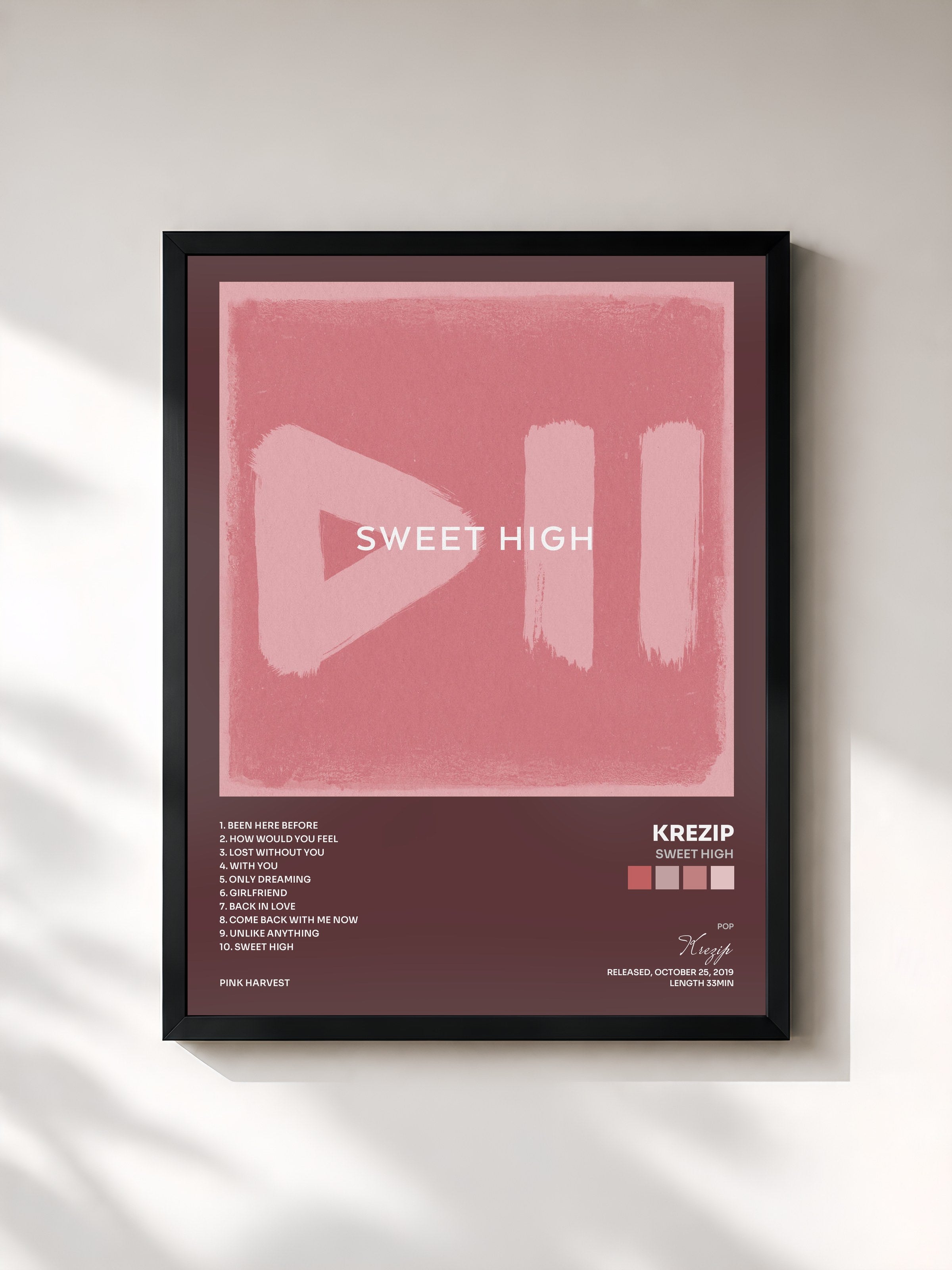 #noir Tableau de l'album Sweet High de Krezip, cadre noir, imprimé et encadré en France