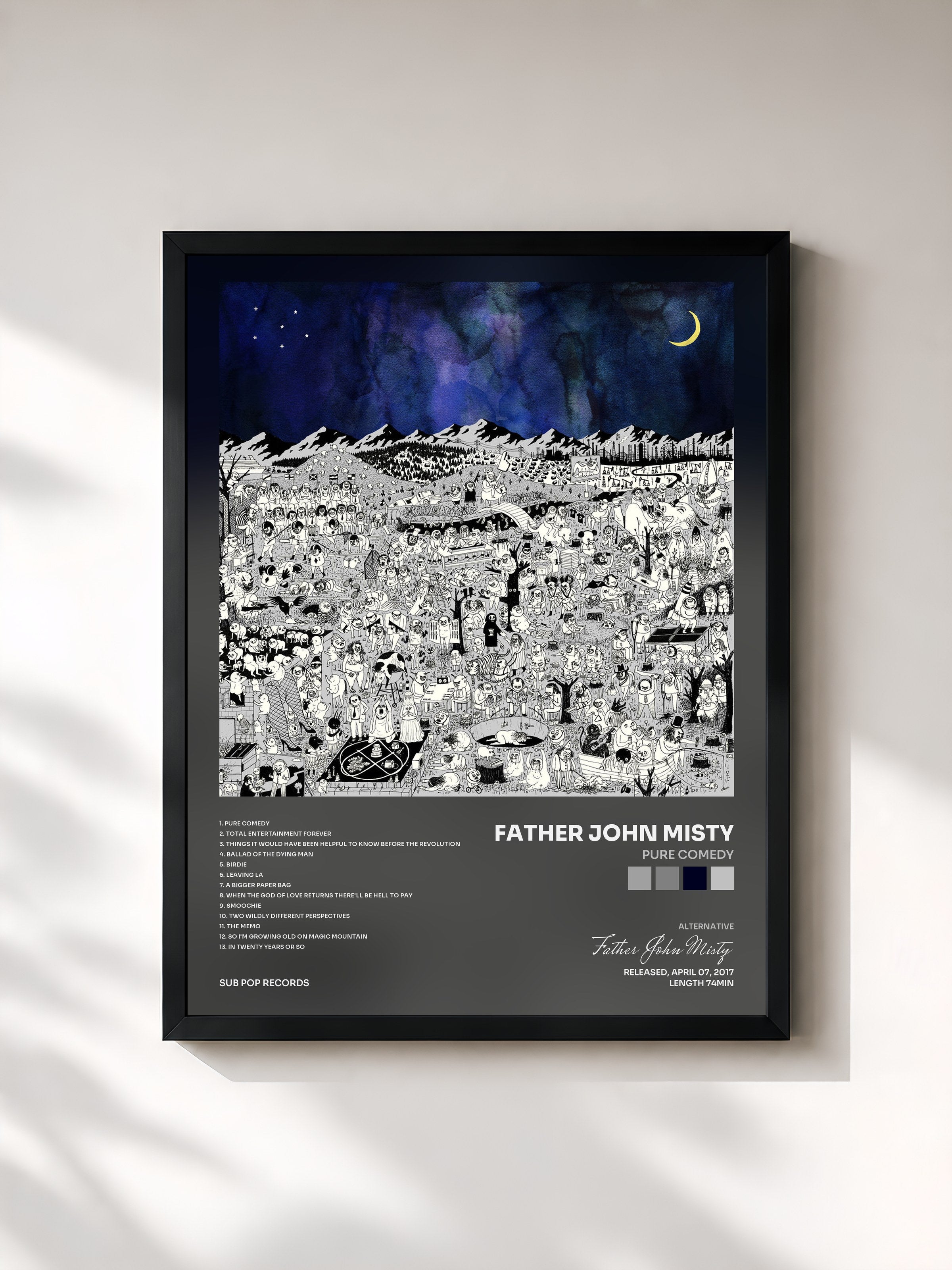 #noir Tableau de l'album Pure Comedy de Father John Misty, cadre noir, imprimé et encadré en France