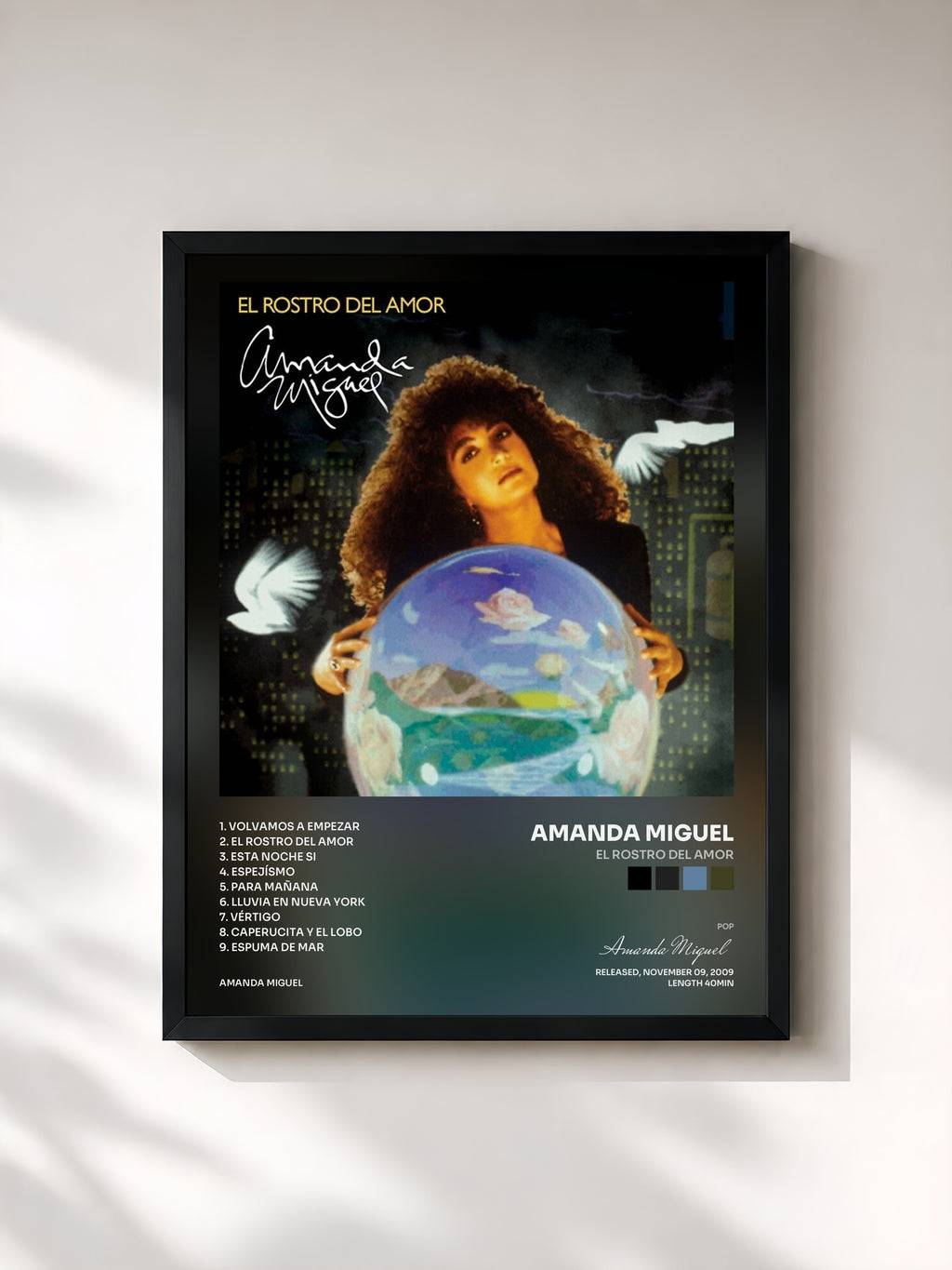 #noir Tableau de l'album El Rostro Del Amor de Amanda Miguel, cadre noir, imprimé et encadré en France