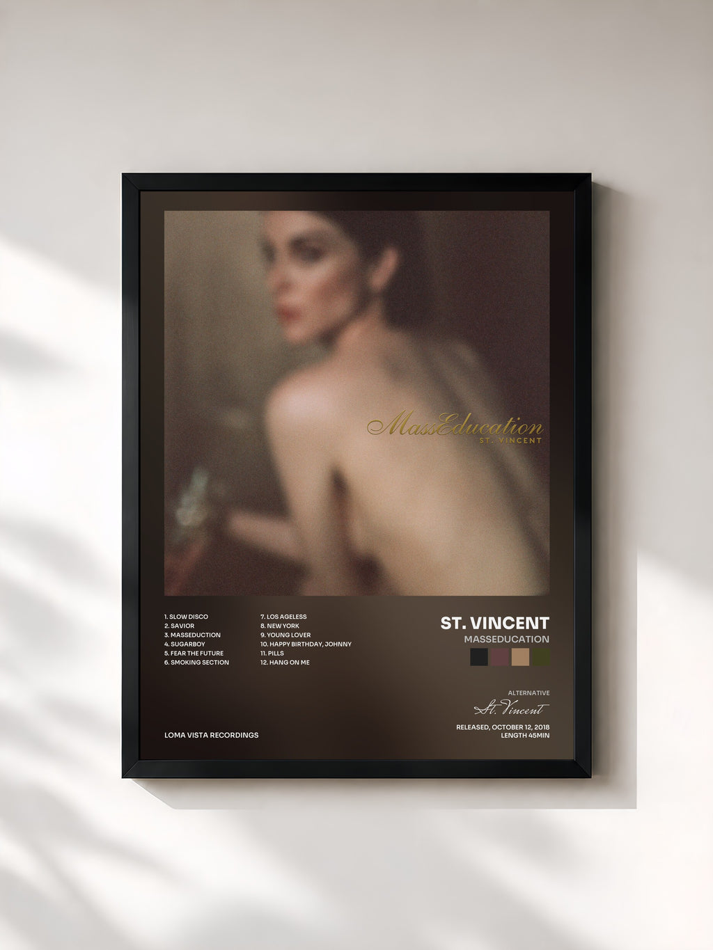#noir Tableau de l'album MassEducation de St. Vincent, cadre noir, imprimé et encadré en France