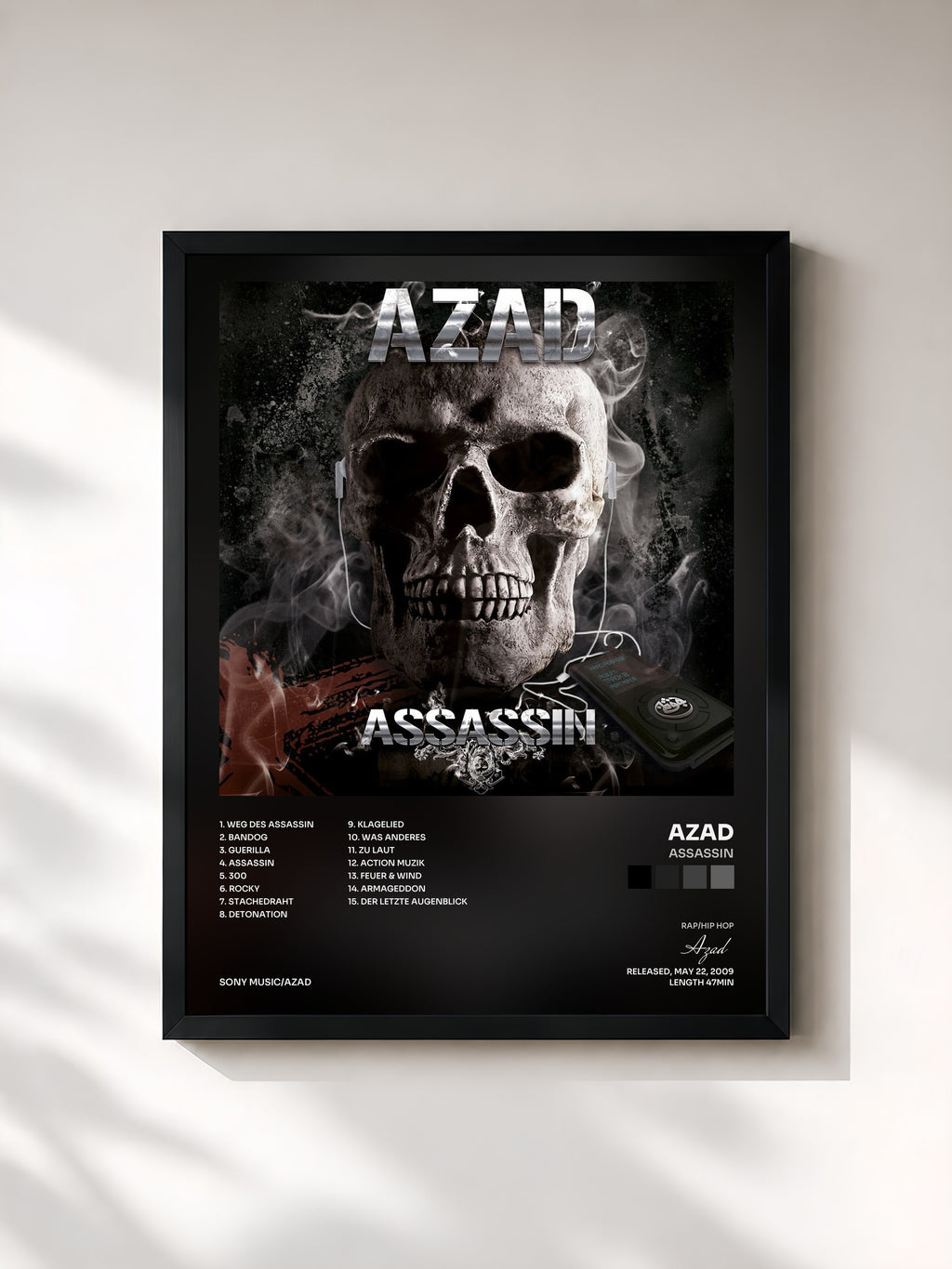 #noir Tableau de l'album Assassin de Azad, cadre noir, imprimé et encadré en France