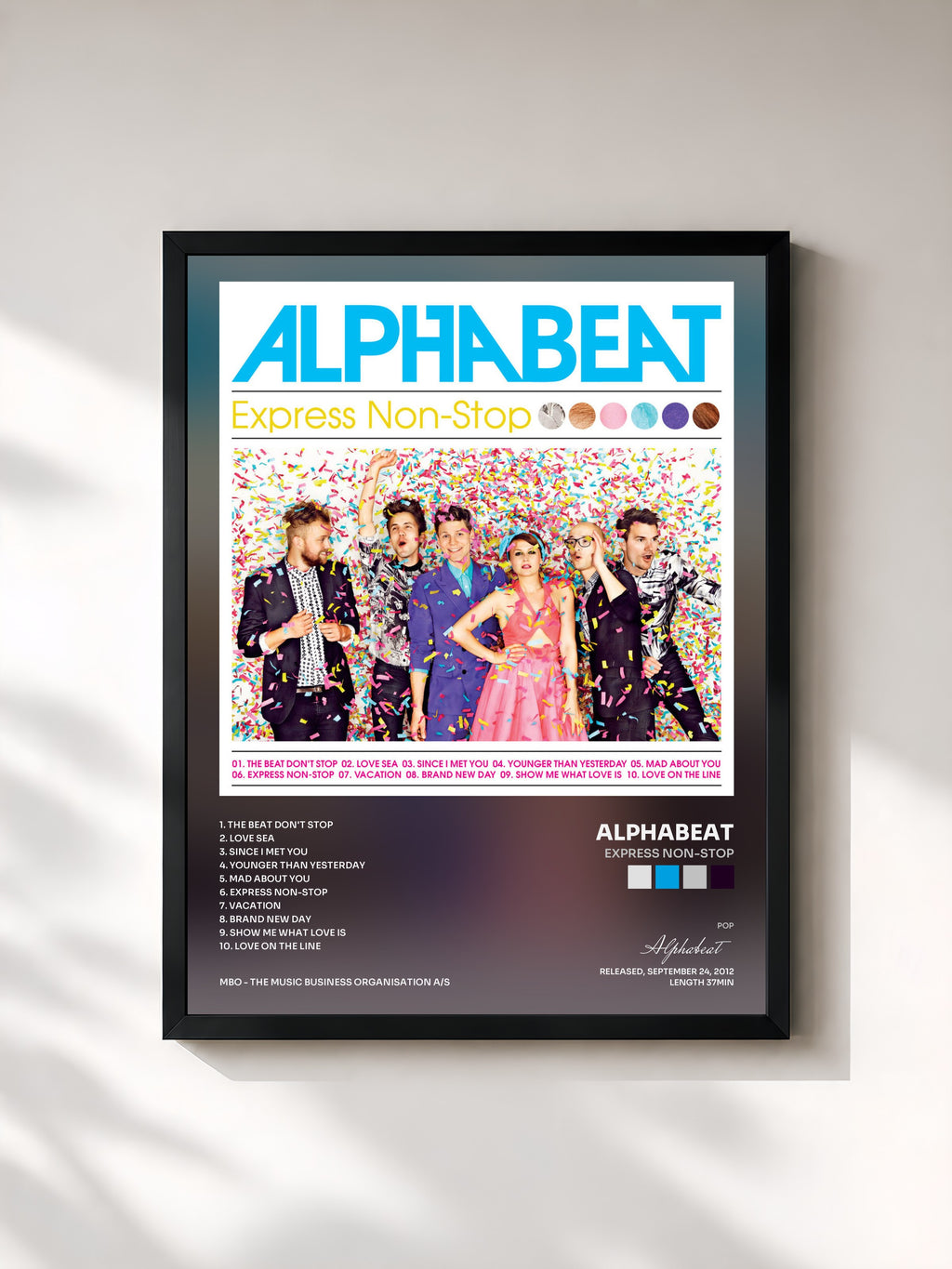 #noir Tableau de l'album Express Non-Stop de Alphabeat, cadre noir, imprimé et encadré en France