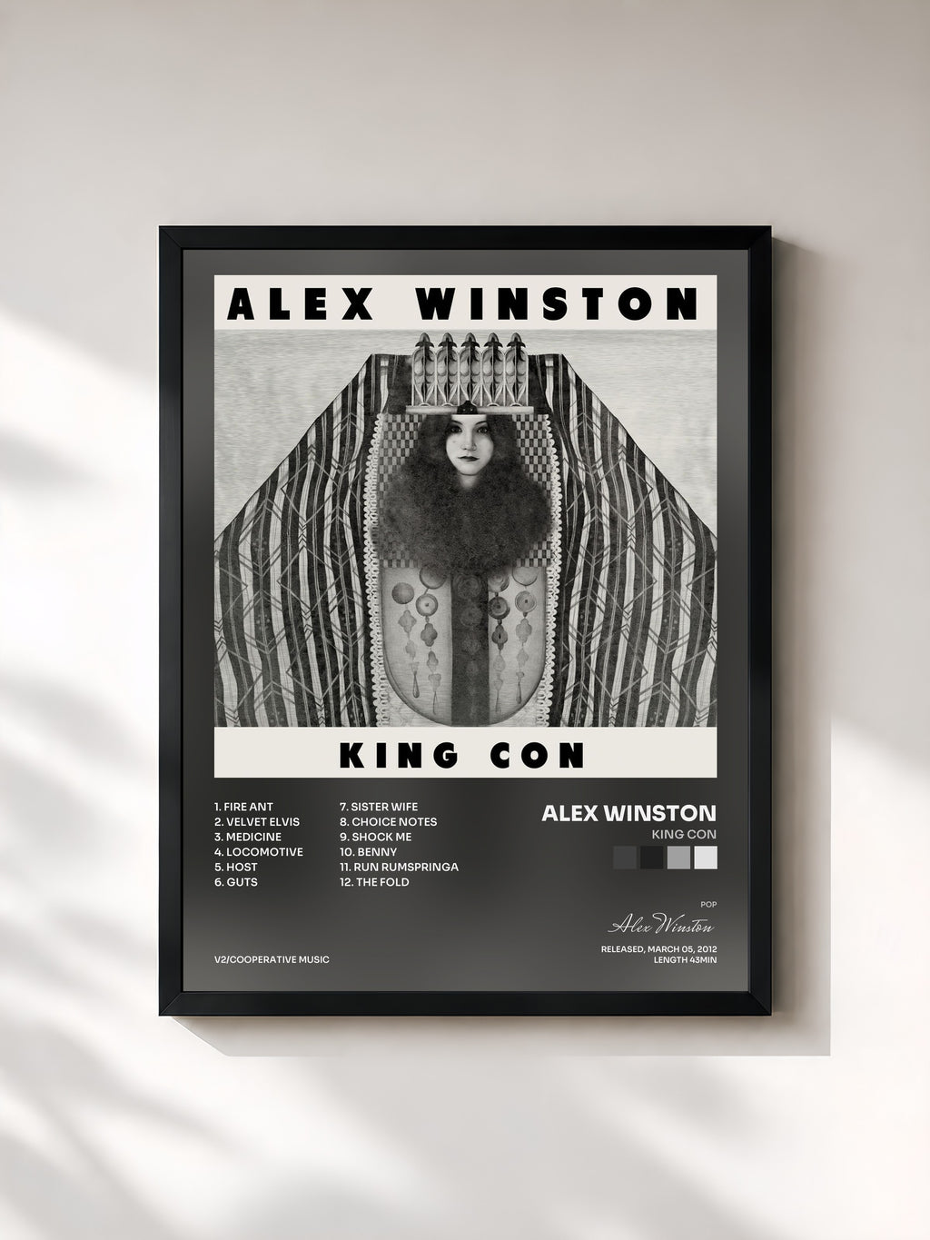 #noir Tableau de l'album King Con de Alex Winston, cadre noir, imprimé et encadré en France