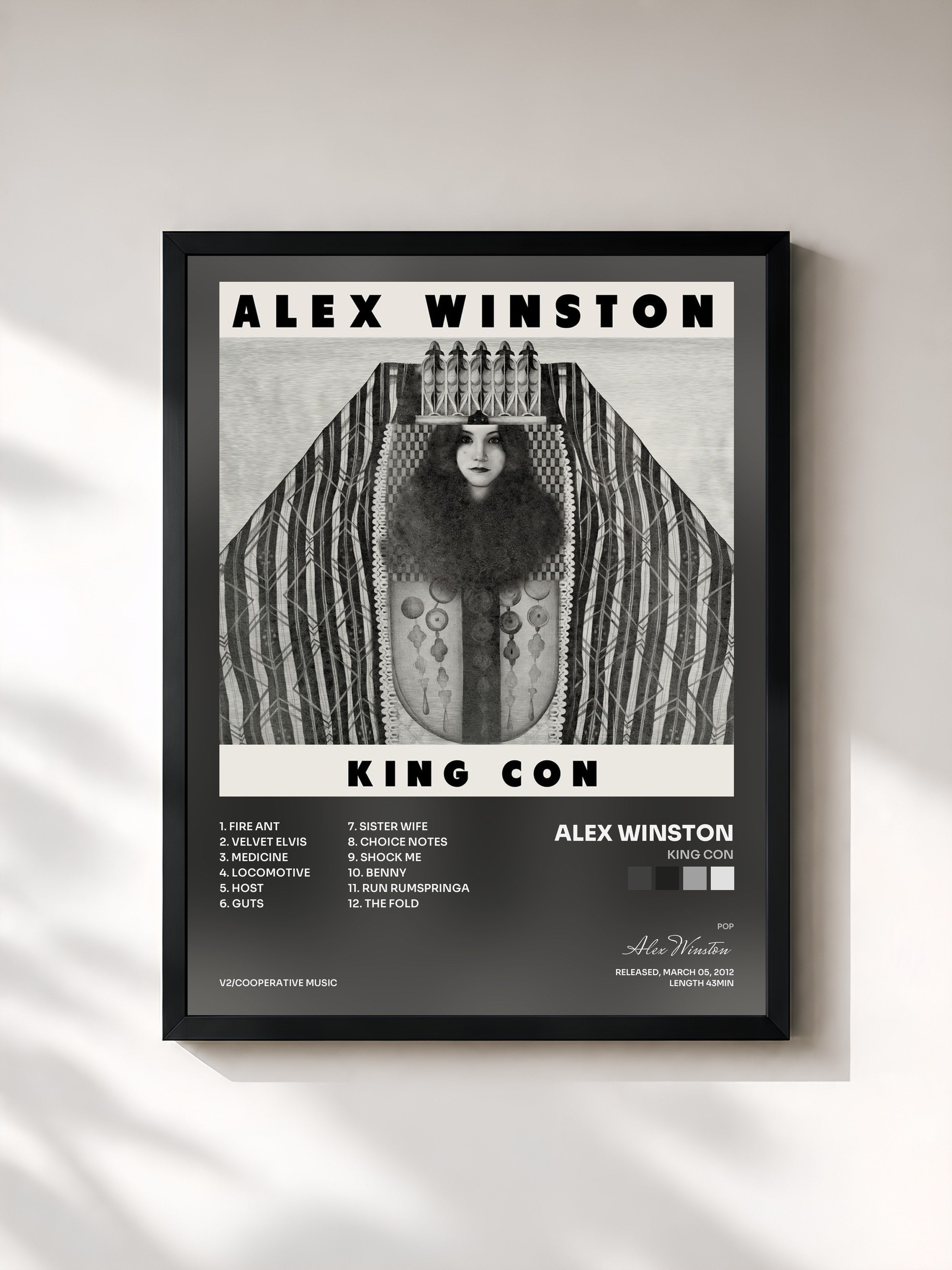 #noir Tableau de l'album King Con de Alex Winston, cadre noir, imprimé et encadré en France