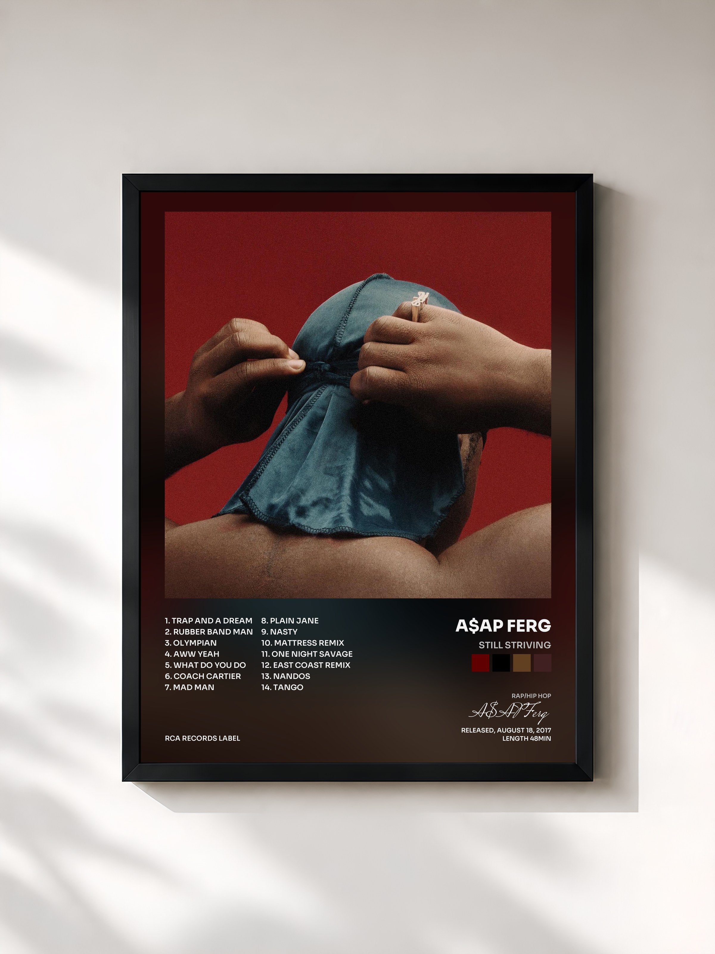 #noir Tableau de l'album Still Striving de A$AP Ferg, cadre noir, imprimé et encadré en France
