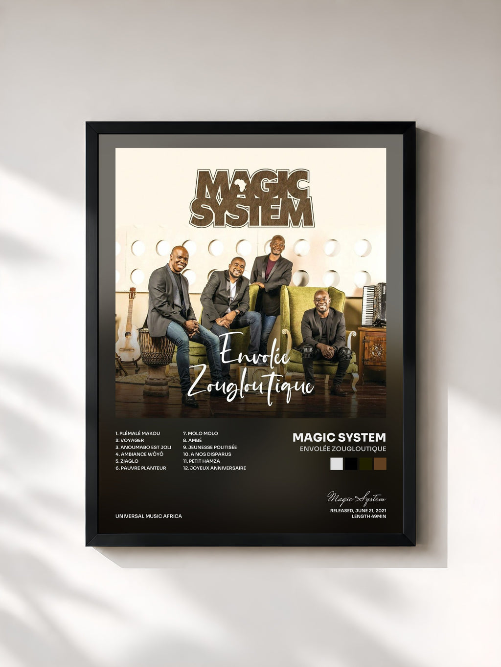 #noir Tableau de l'album Envolée Zougloutique de Magic System, cadre noir, imprimé et encadré en France