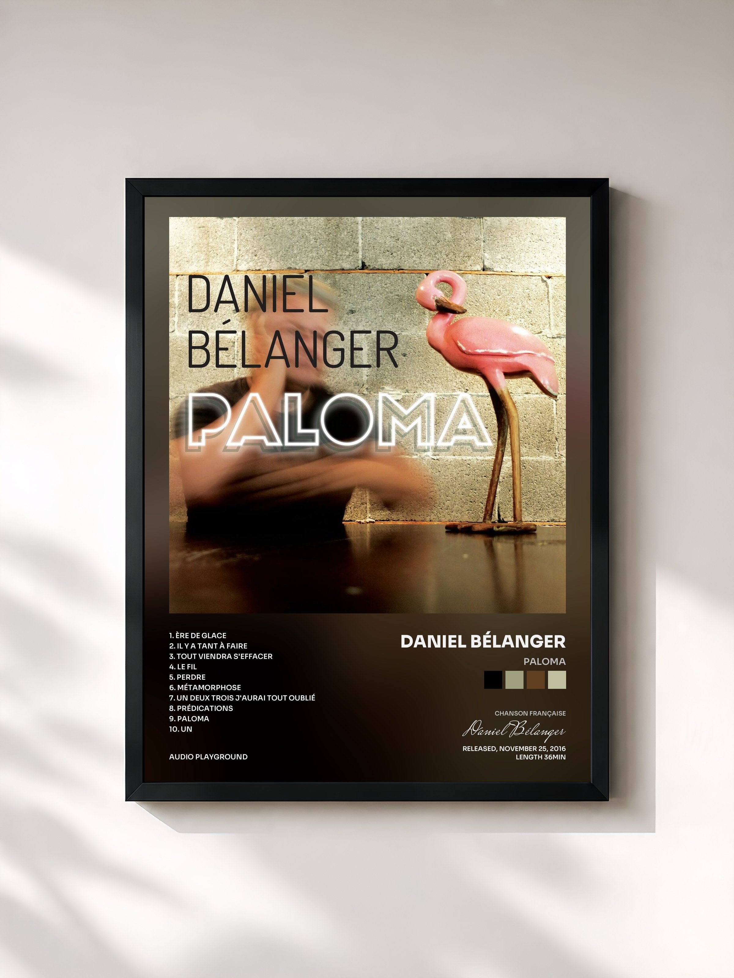 #noir Tableau de l'album Paloma de Daniel Bélanger, cadre noir, imprimé et encadré en France