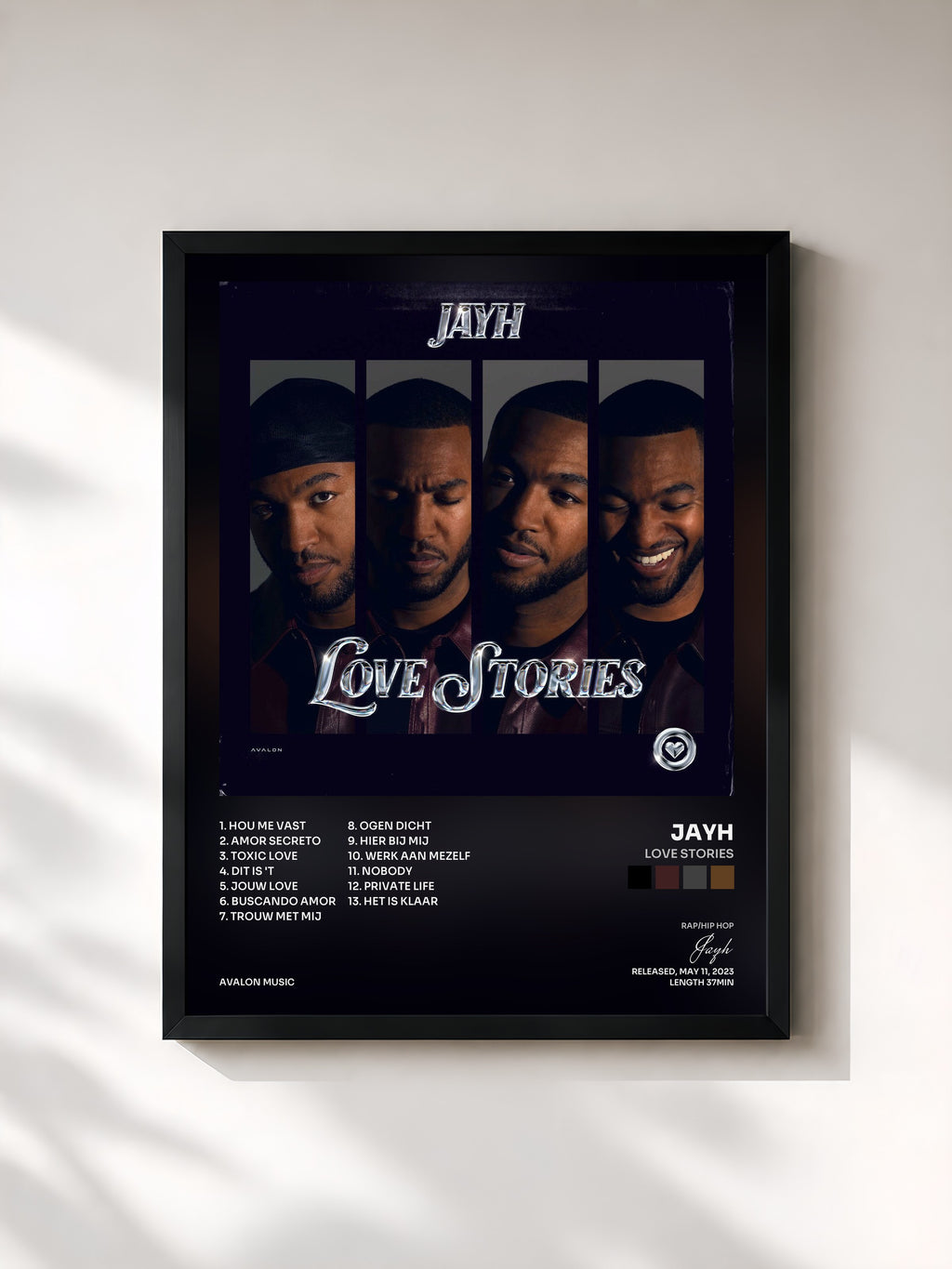#noir Tableau de l'album Love Stories de Jayh, cadre noir, imprimé et encadré en France