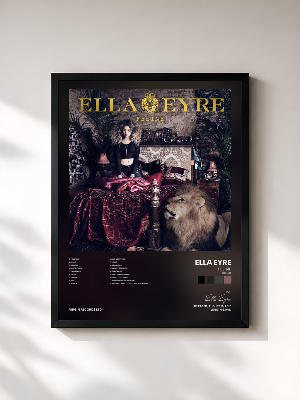 #noir Tableau de l'album Feline (Deluxe) de Ella Eyre, cadre noir, imprimé et encadré en France