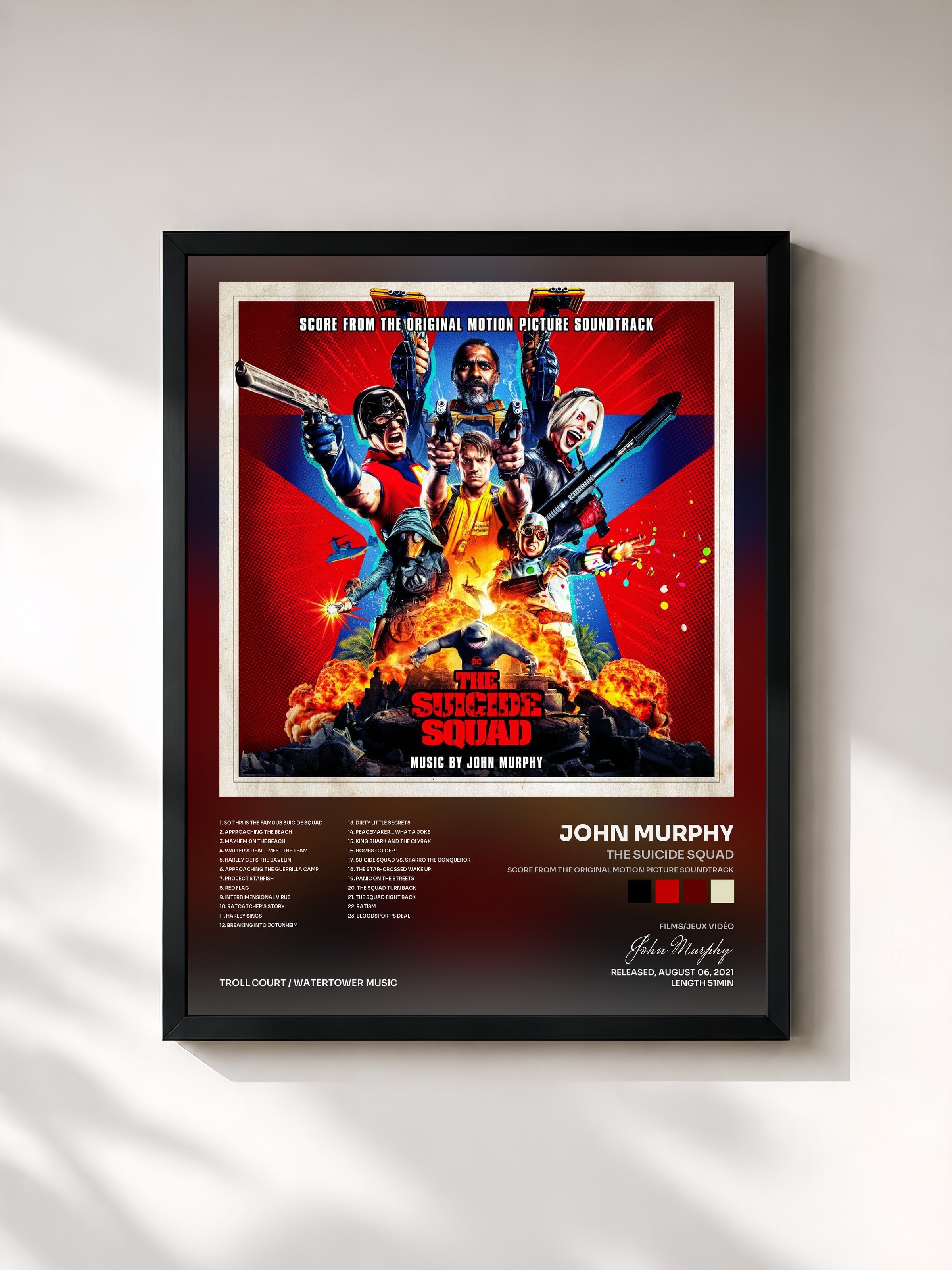 #noir Tableau de l'album The Suicide Squad (Score from the Original Motion Picture Soundtrack) de John Murphy, cadre noir, imprimé et encadré en France