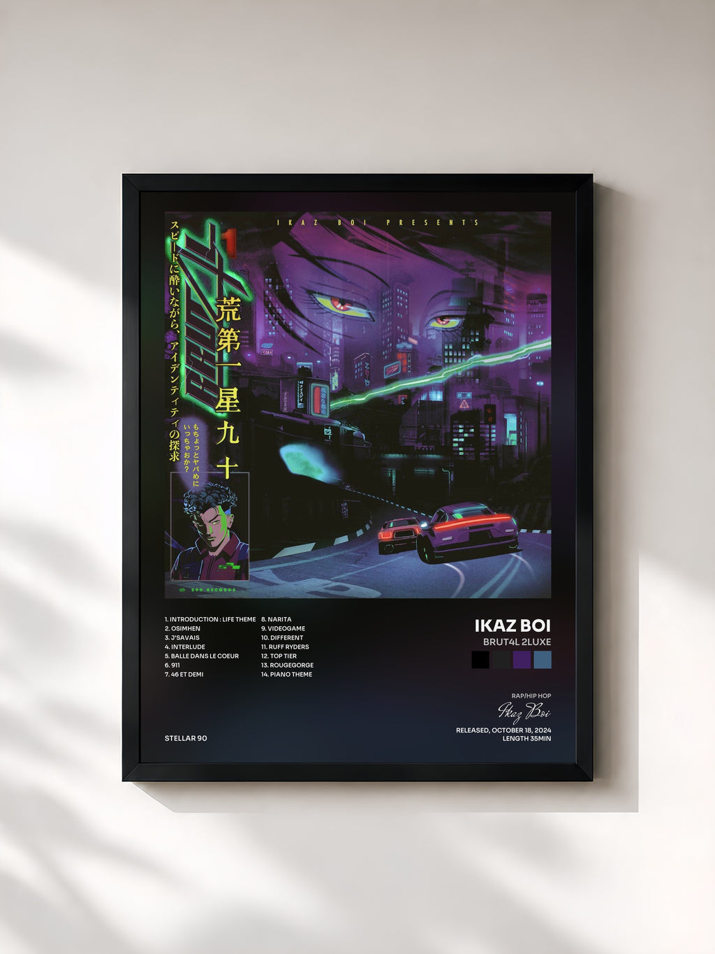 #noir Tableau de l'album BRUT4L 2LUXE de Ikaz Boi, cadre noir, imprimé et encadré en France