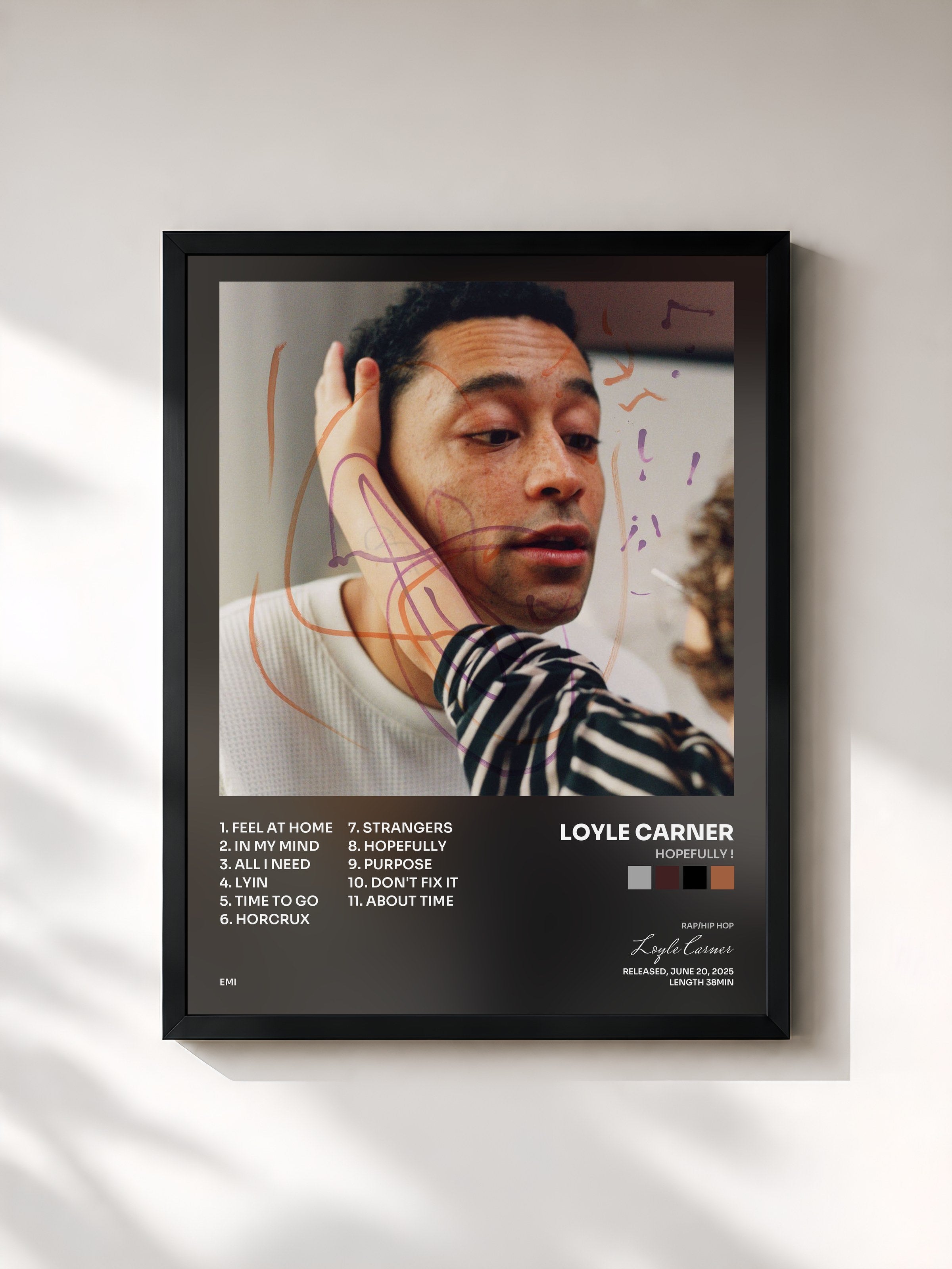 #noir Tableau de l'album hopefully ! de Loyle Carner, cadre noir, imprimé et encadré en France
