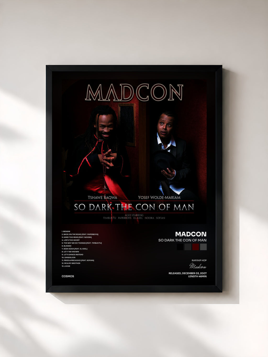 #noir Tableau de l'album So Dark The Con Of Man de Madcon, cadre noir, imprimé et encadré en France