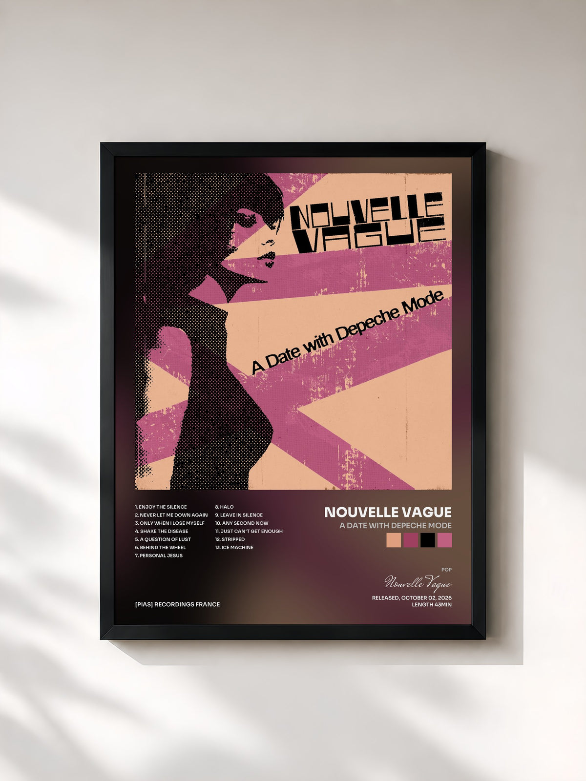 #noir Tableau de l'album A Date with Depeche Mode de Nouvelle Vague, cadre noir, imprimé et encadré en France