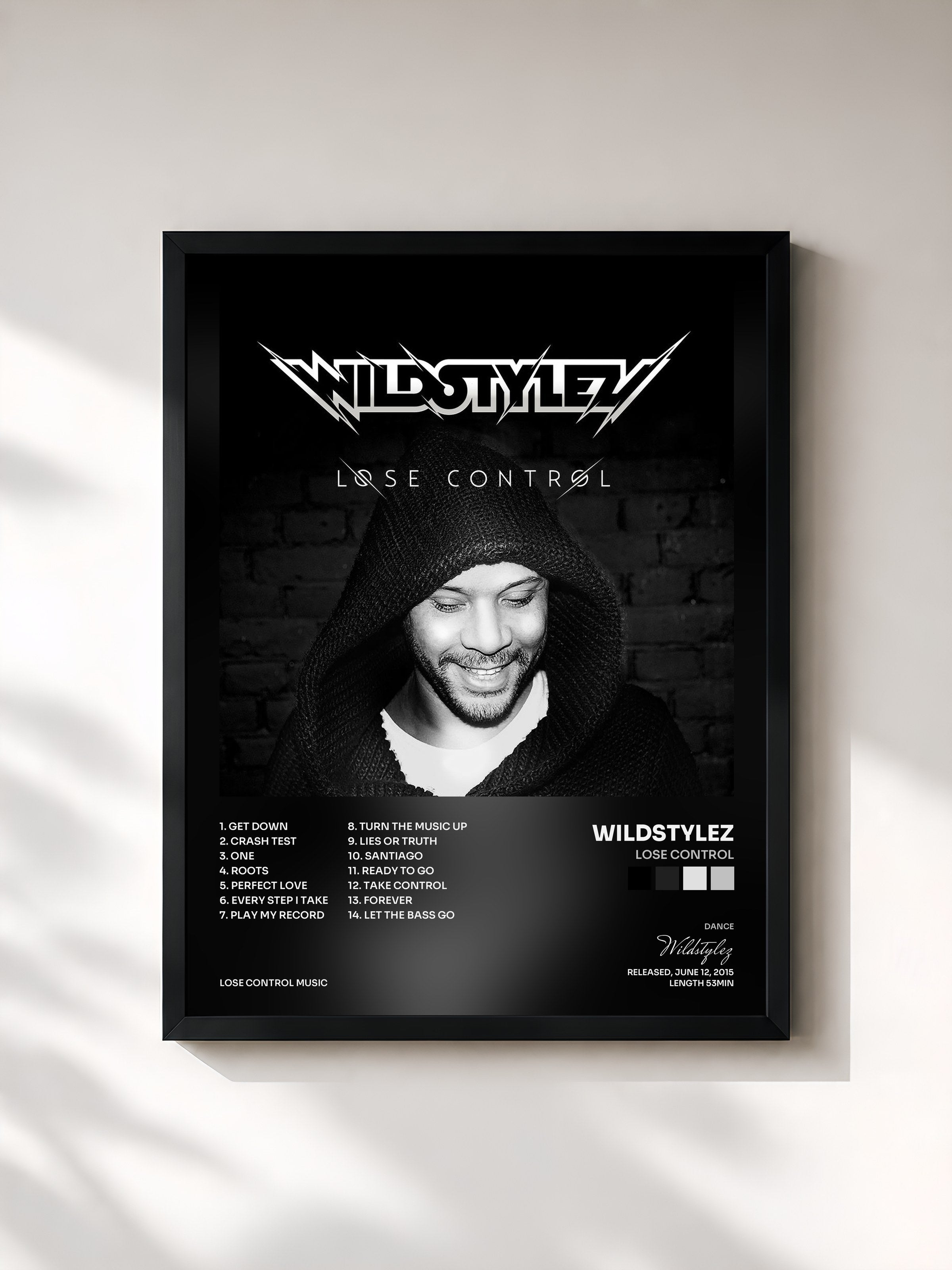 #noir Tableau de l'album Lose Control de Wildstylez, cadre noir, imprimé et encadré en France