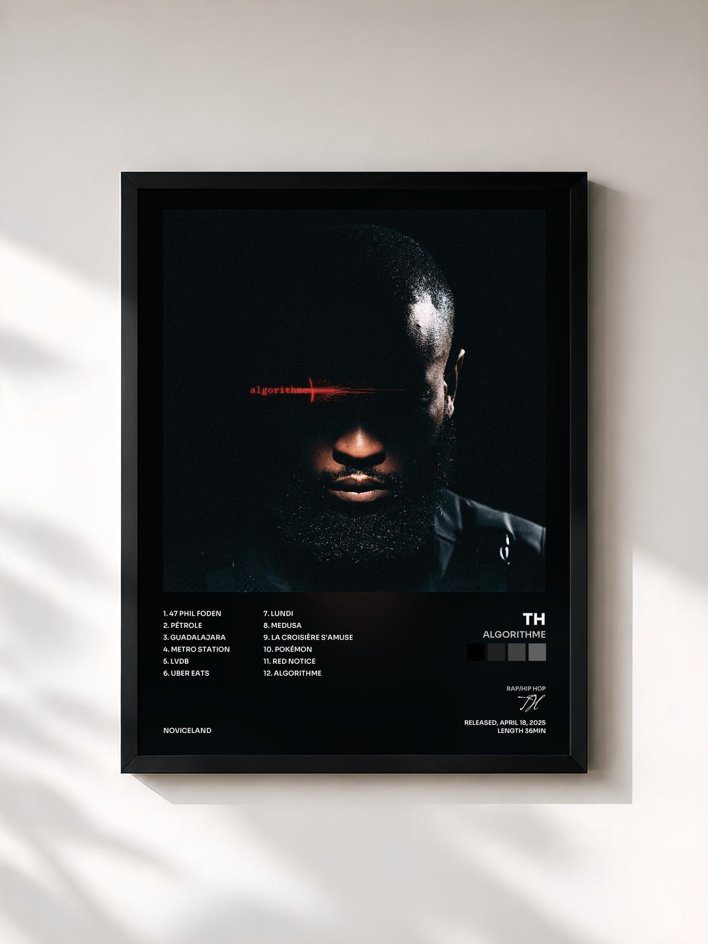 #noir Tableau de l'album ALGORITHME de TH, cadre noir, imprimé et encadré en France