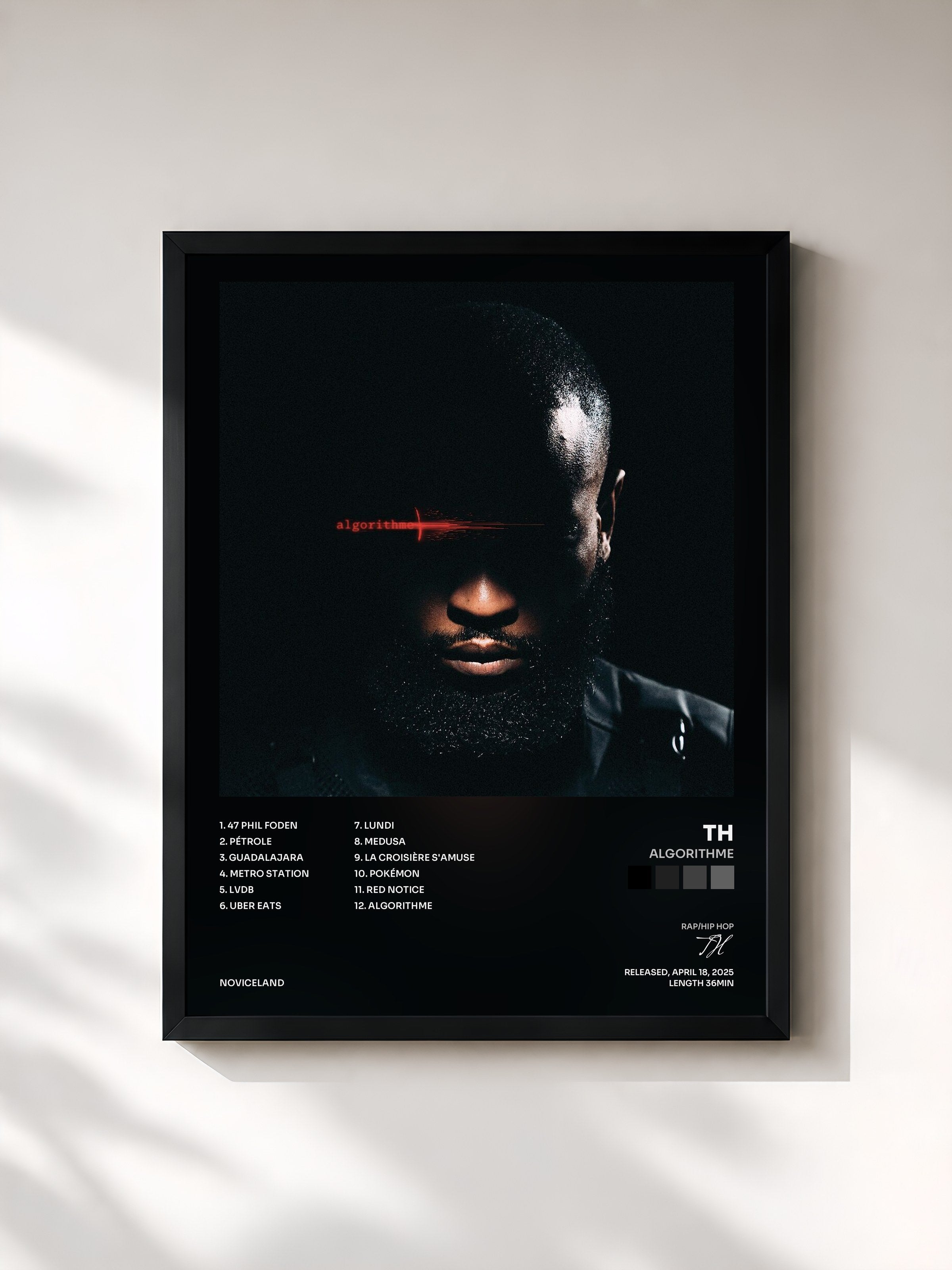#noir Tableau de l'album ALGORITHME de TH, cadre noir, imprimé et encadré en France