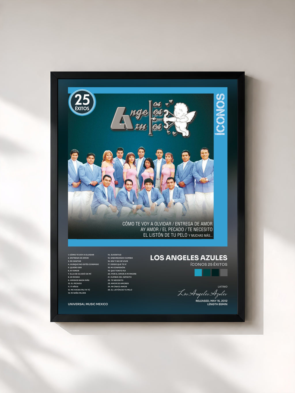 #noir Tableau de l'album Íconos 25 Éxitos de Los Angeles Azules, cadre noir, imprimé et encadré en France