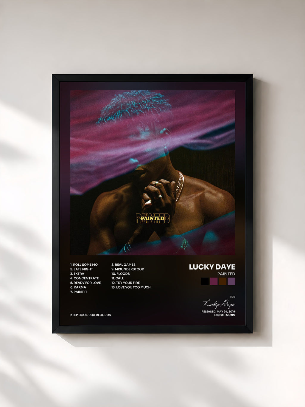 #noir Tableau de l'album Painted de Lucky Daye, cadre noir, imprimé et encadré en France